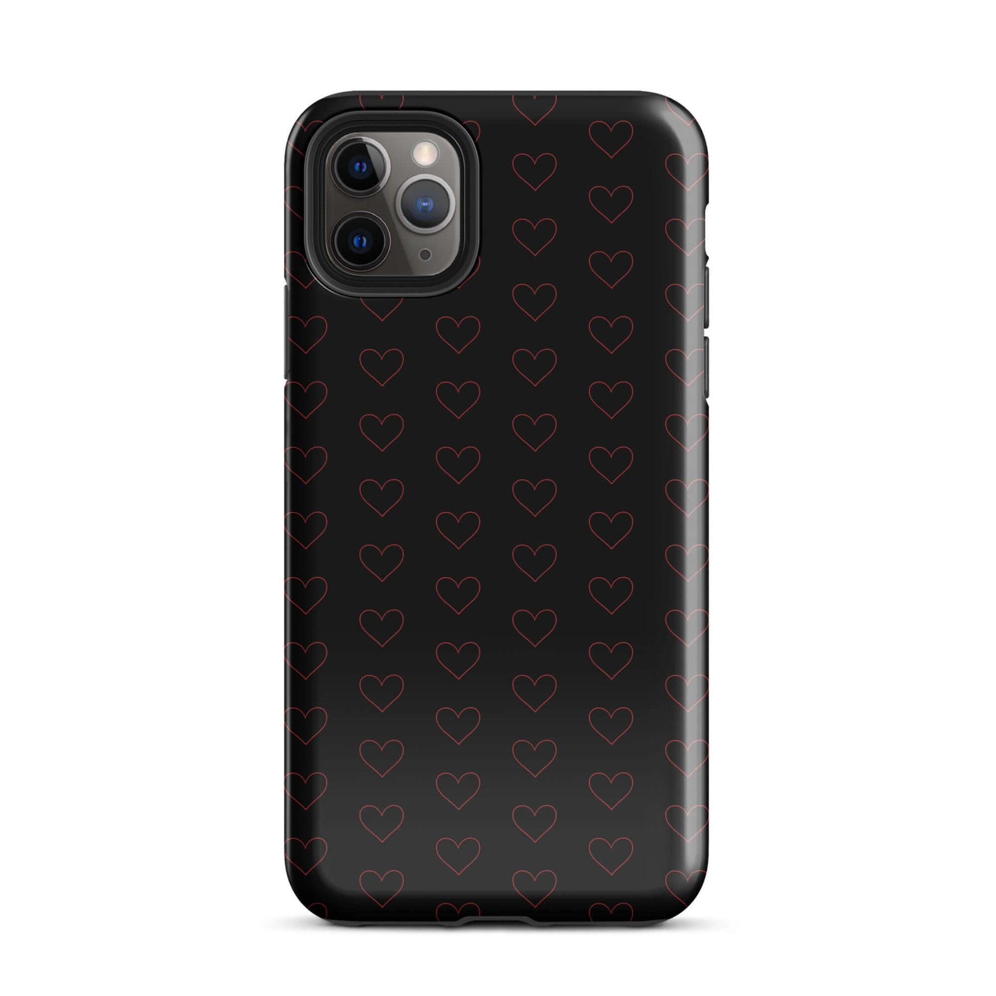 Phone Case for iPhone featuring a stylish crimson heart pattern on a black background.