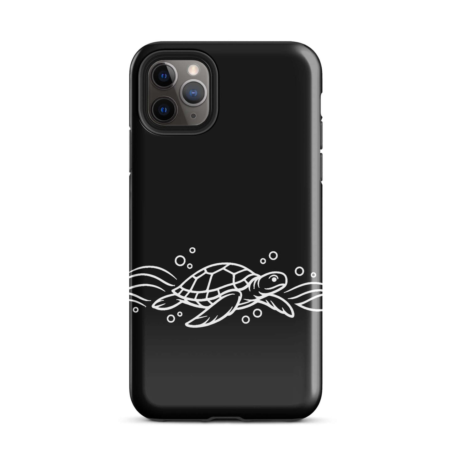 Phone Case for iPhone featuring a minimalist sea turtle design with abstract waves and bubbles.