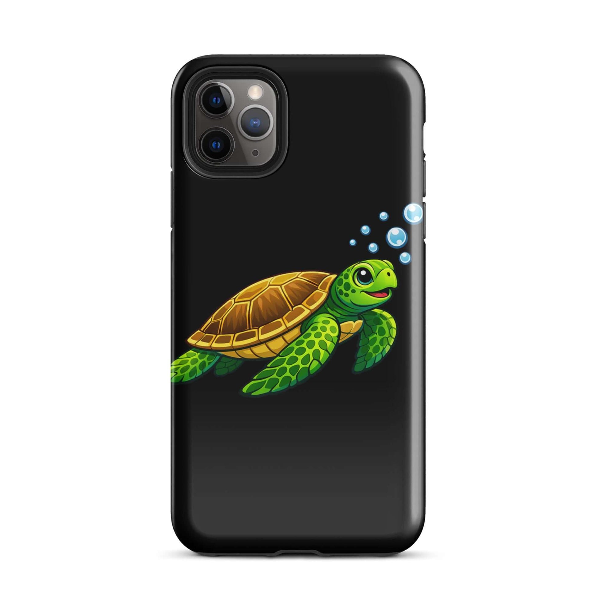 Phone Case featuring vibrant sea turtle artwork with bubbles, perfect for ocean lovers.