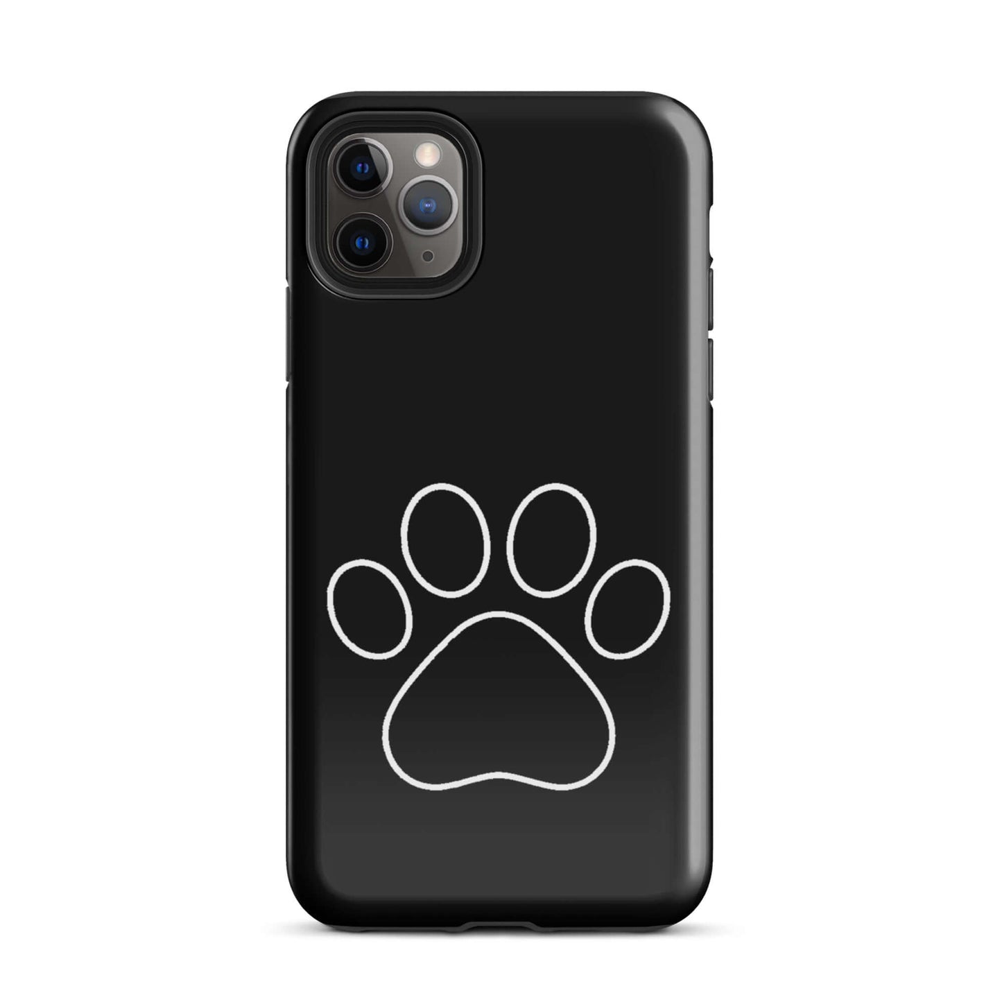 Phone Case featuring a minimalist white paw print design on a sleek black background for pet lovers.