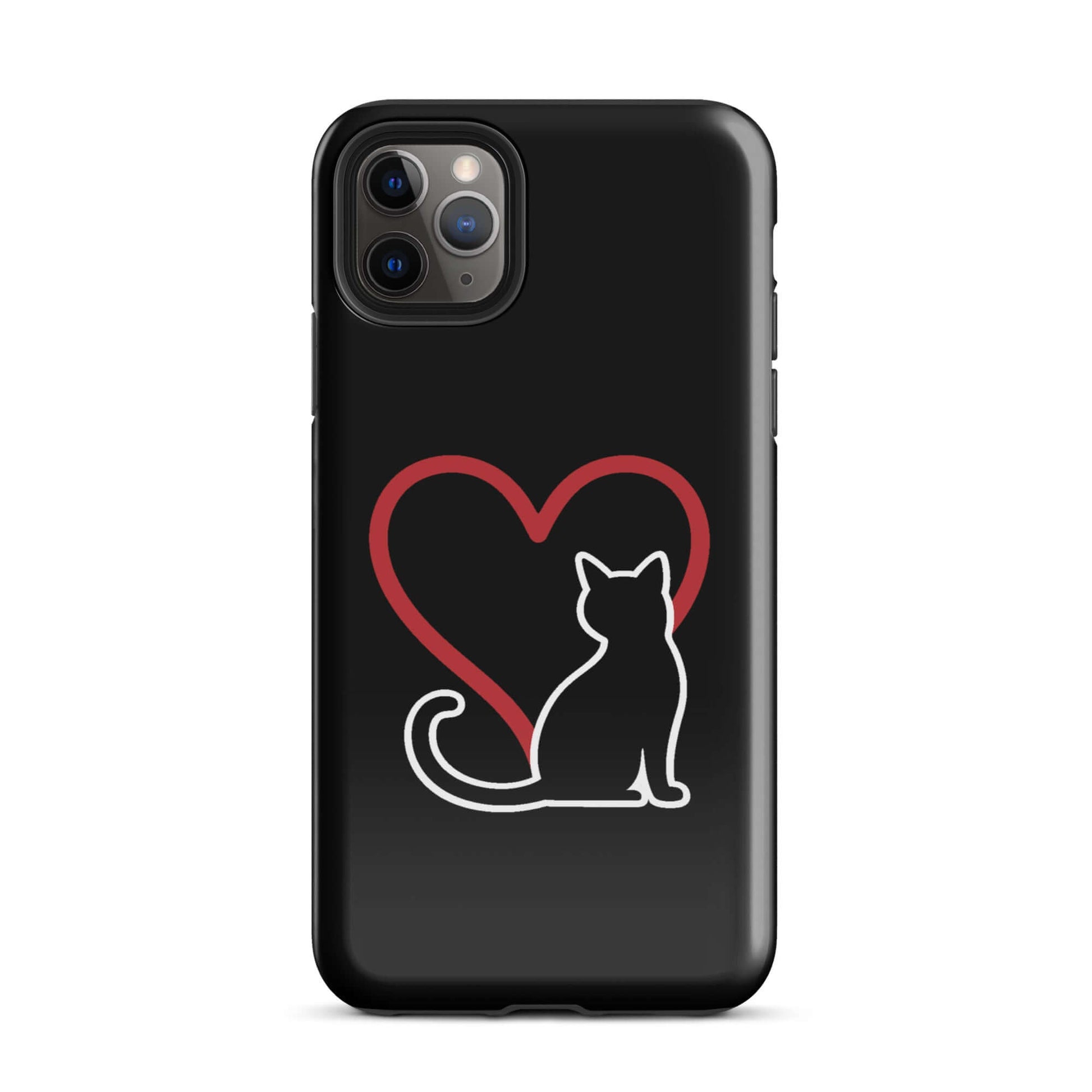Phone Case featuring a minimalist black cat and heart design, perfect for cat lovers and elegant protection.