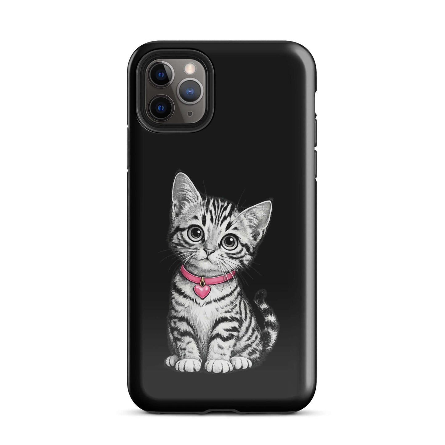 Phone Case for iPhone with pencil sketch kitten and pink heart charm