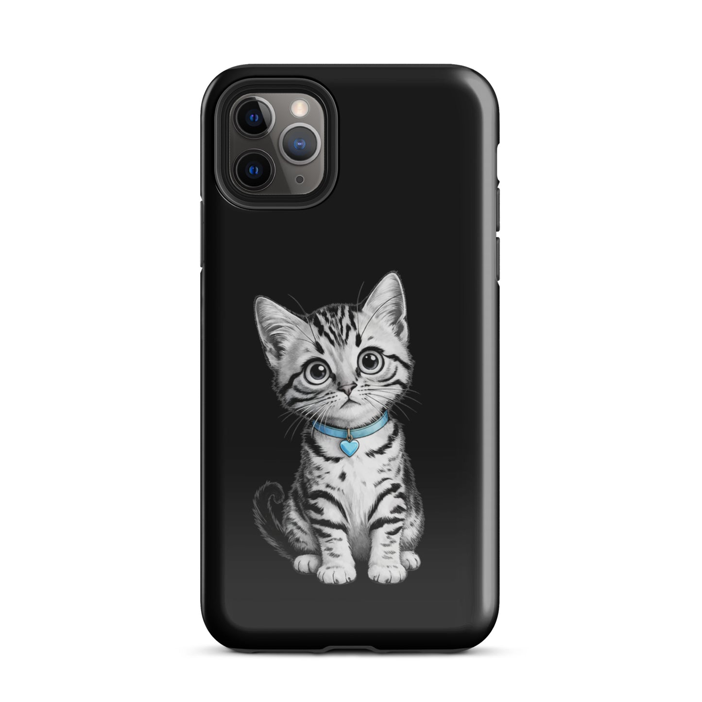 Phone Case for iPhone featuring a pencil-sketch kitten with a blue collar and heart charm, offering style and protection.