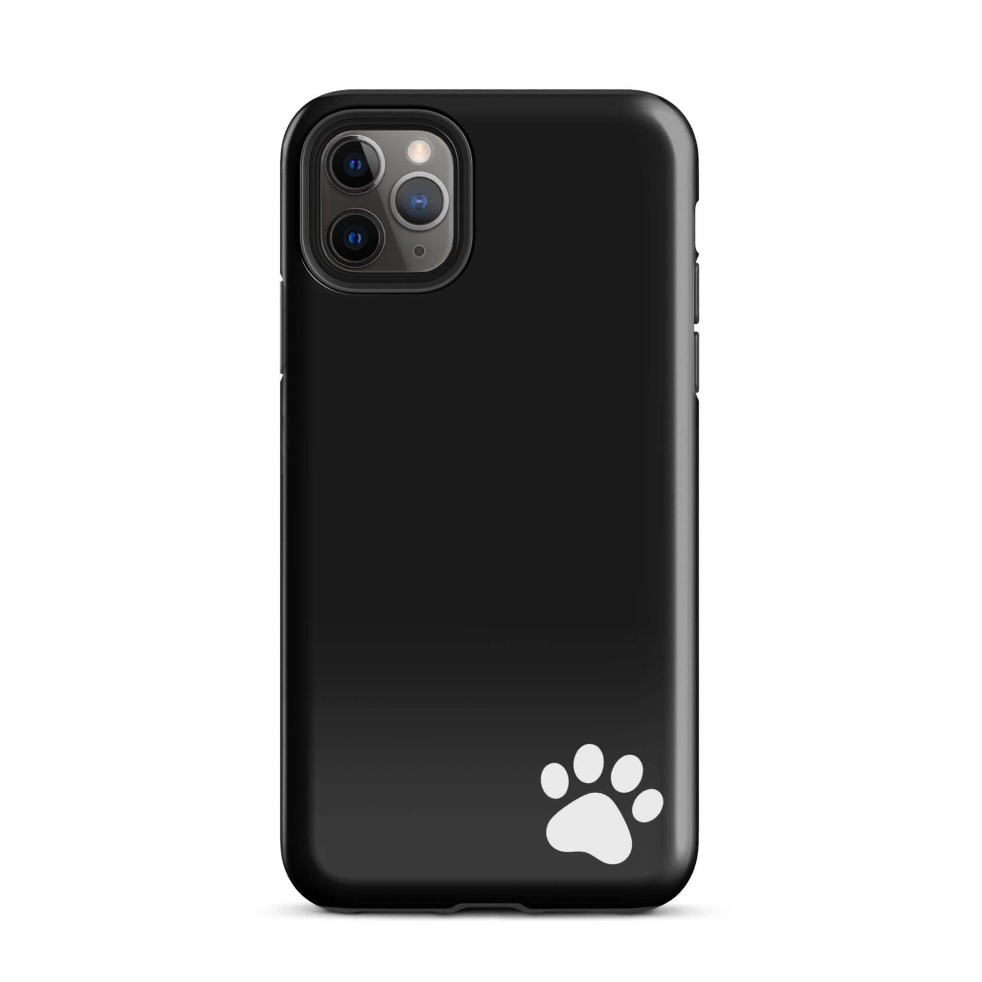Black Phone Case for iPhone with white paw print design, minimalist and tough case for pet lovers.
