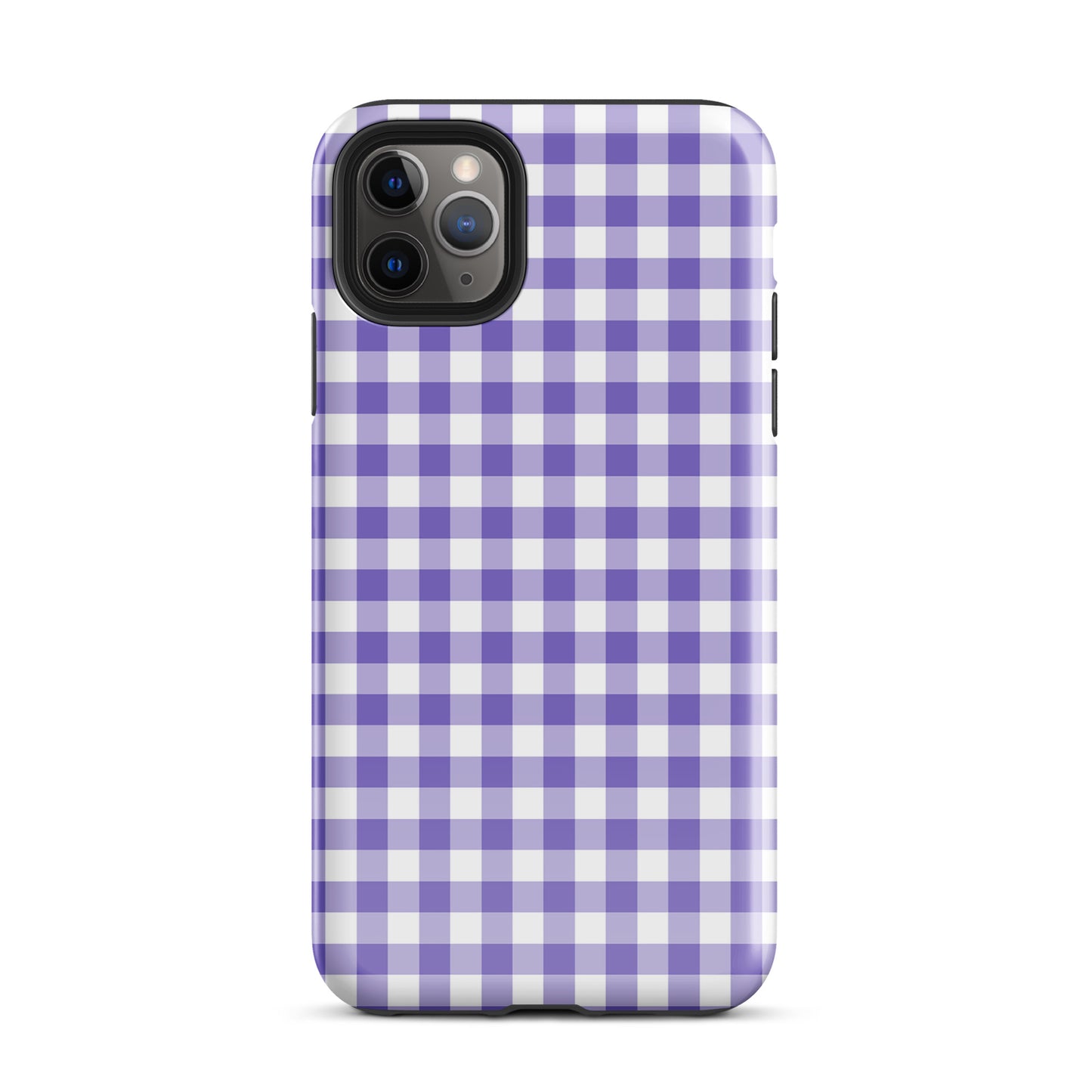 Phone Case with purple and white gingham pattern for iPhone, combining fun style and durability.
