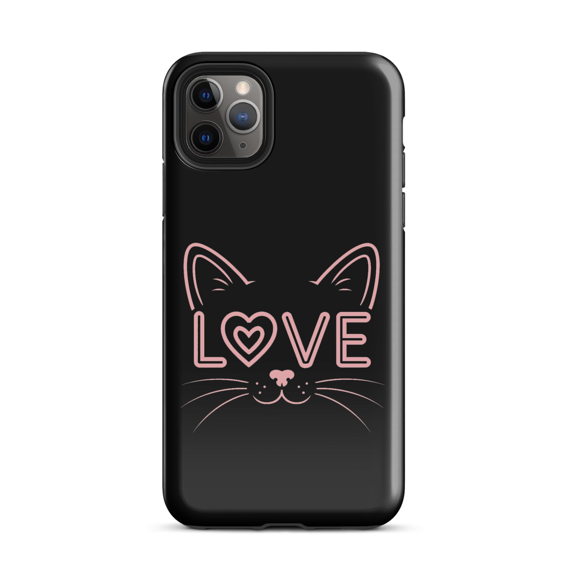 Cat Love phone case for iPhone with minimalist cat face and love design