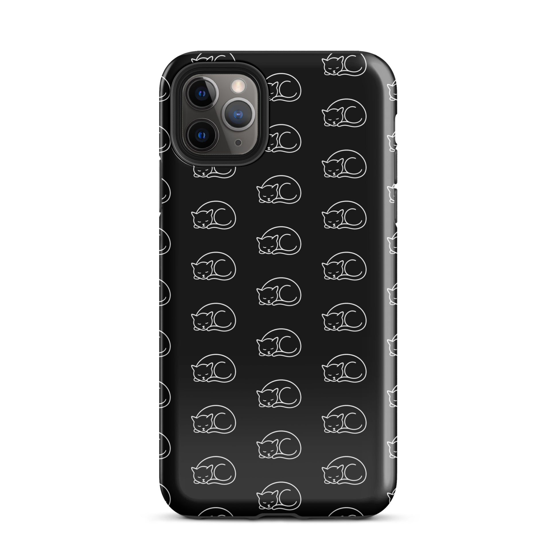 Phone case with curled-up cat pattern for iPhone, perfect for cat enthusiasts seeking style and protection.