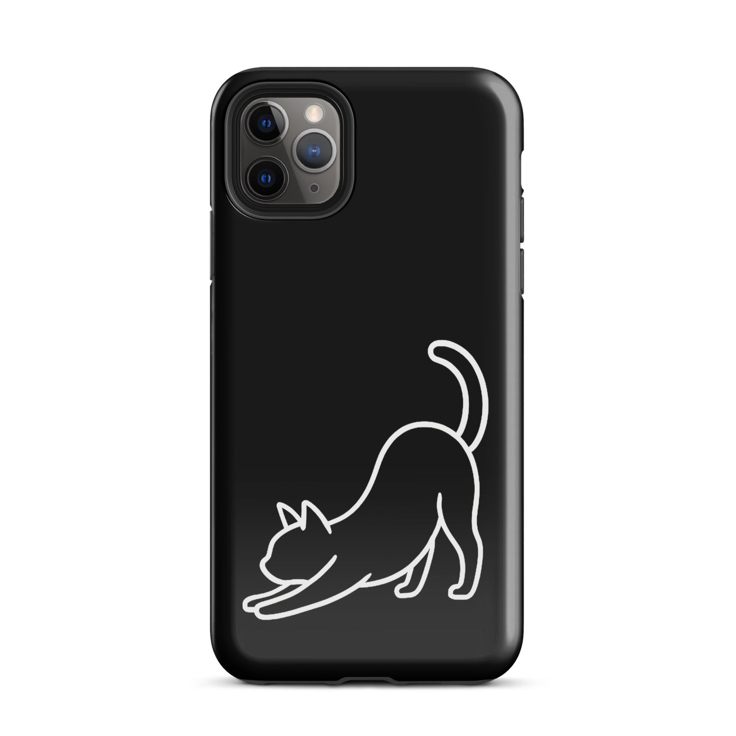 Phone Case featuring minimalist stretching cat design for iPhone, providing sleek look and impact protection.