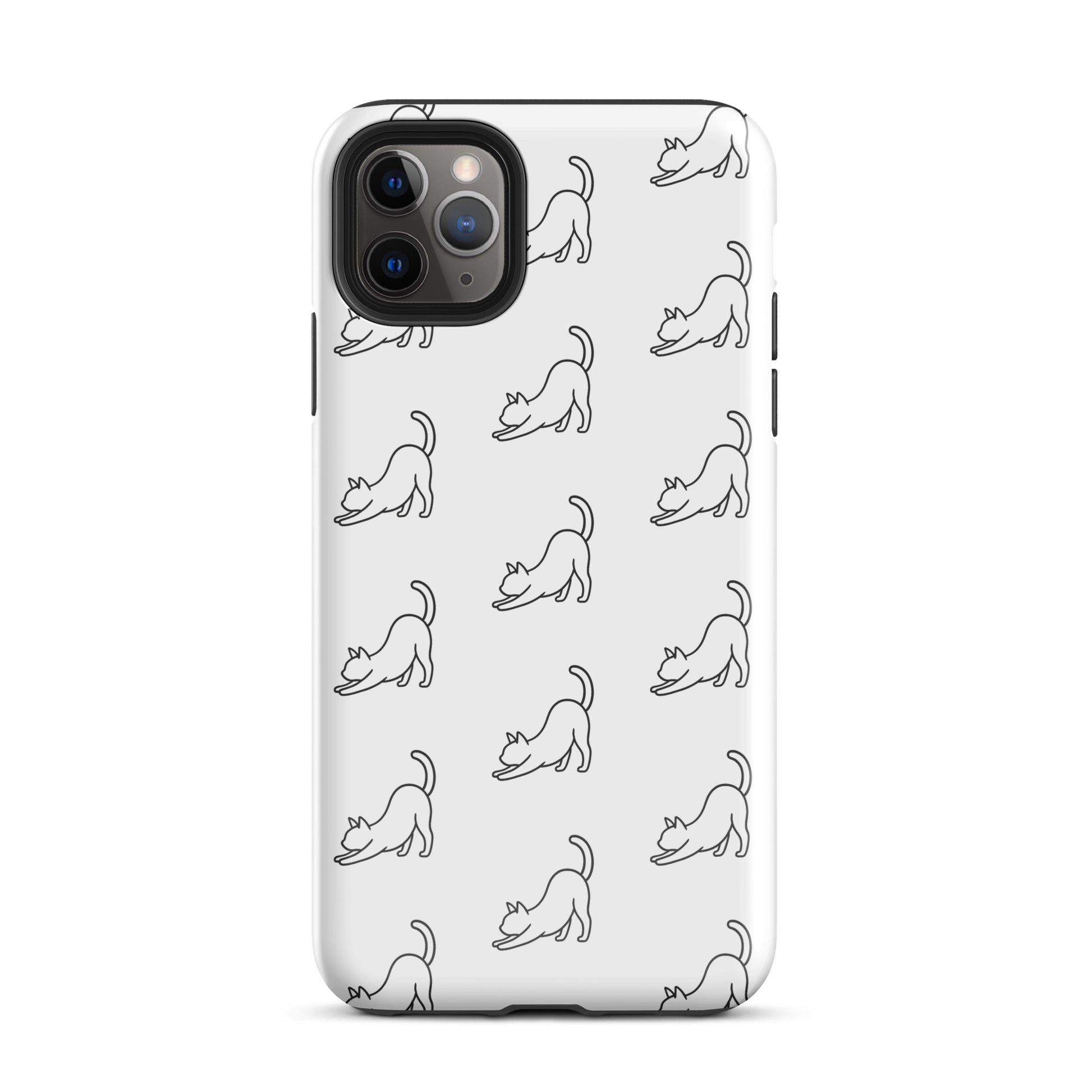 Phone Case for iPhone with minimalist stretching cat pattern, perfect for cat lovers seeking style and protection.
