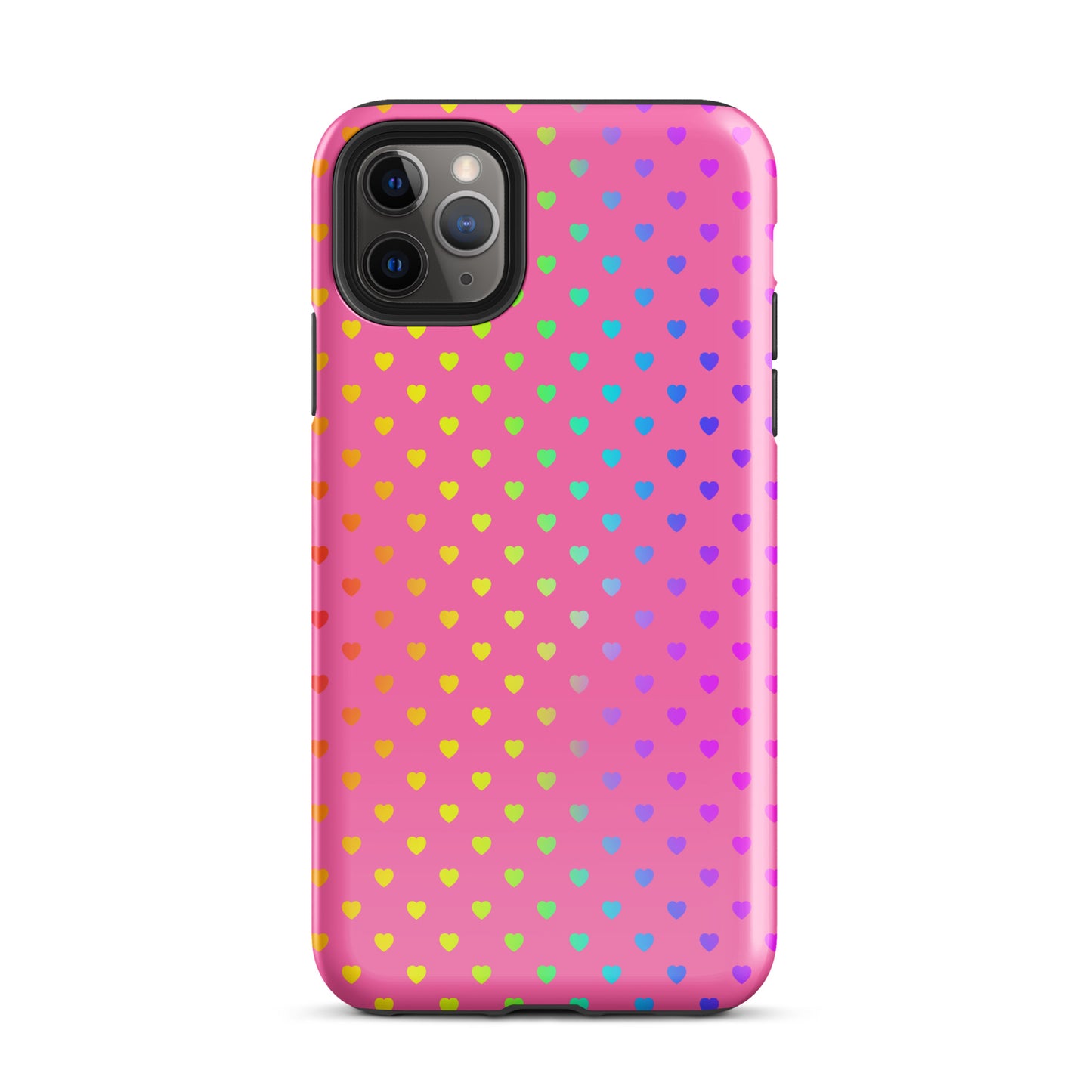 Phone Case for iPhone with cute rainbow heart pattern on pink background