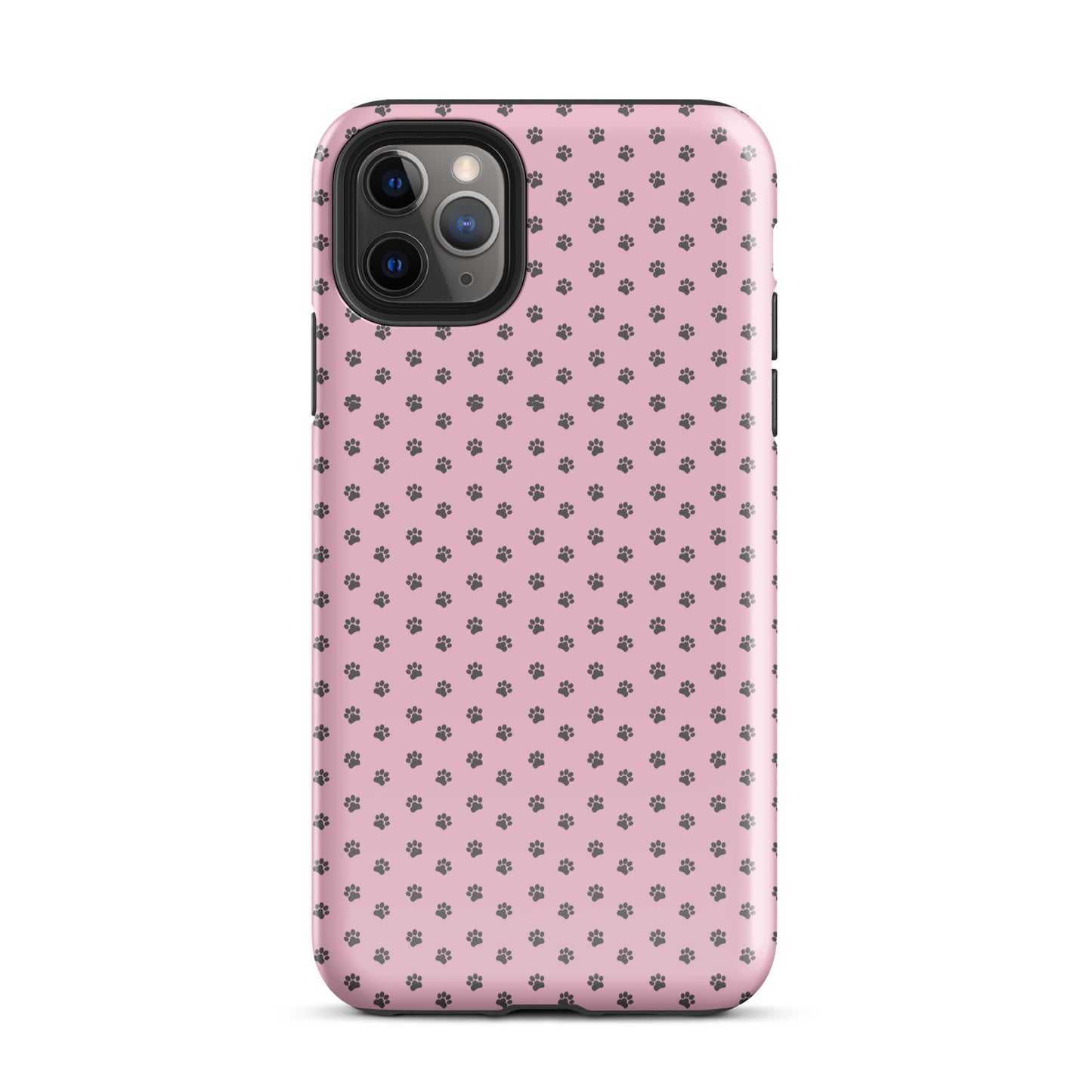 Pink Phone Case for iPhone with gray paw-print design, offering playful protection and charm for pet lovers.