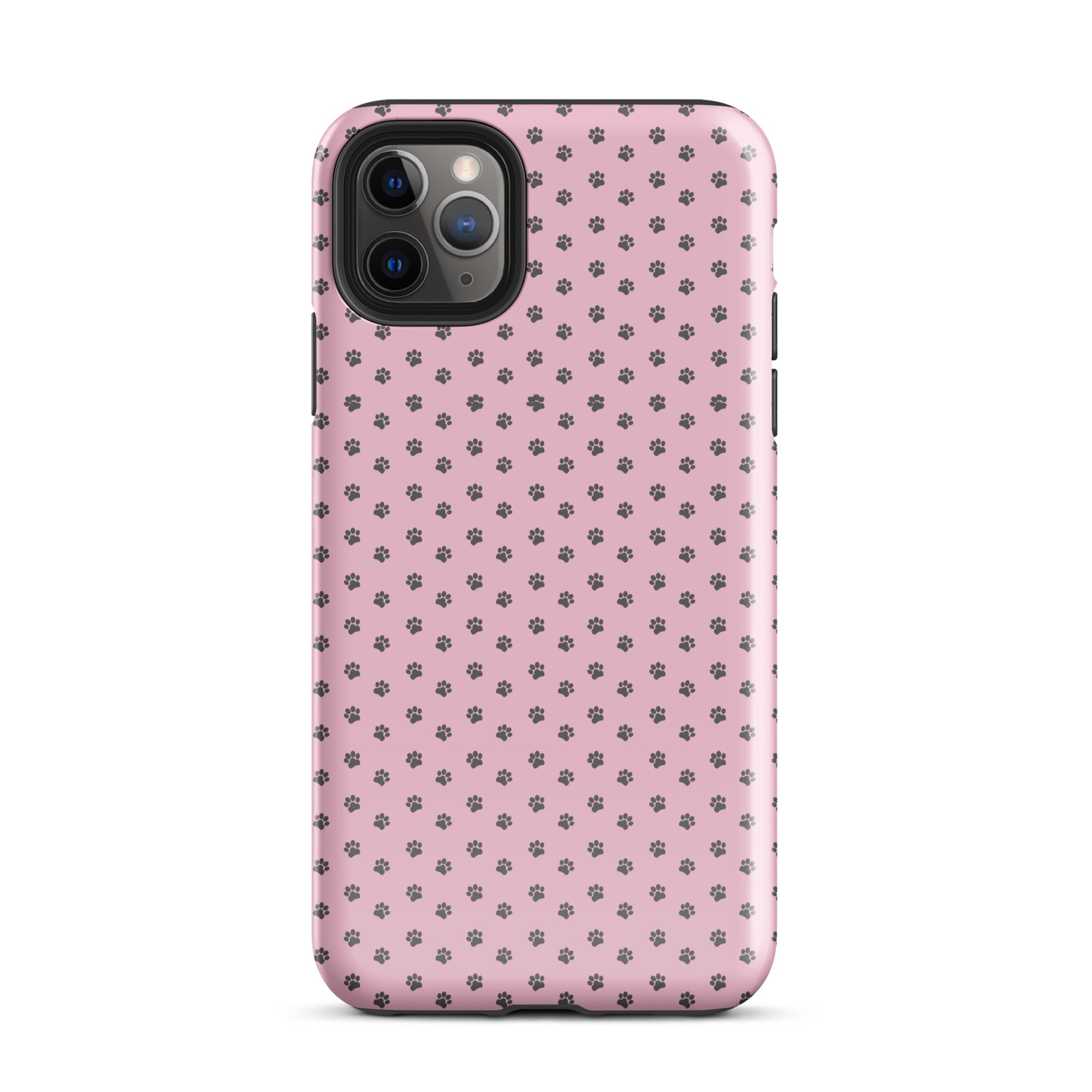 Pink Phone Case for iPhone with gray paw-print design, offering playful protection and charm for pet lovers.