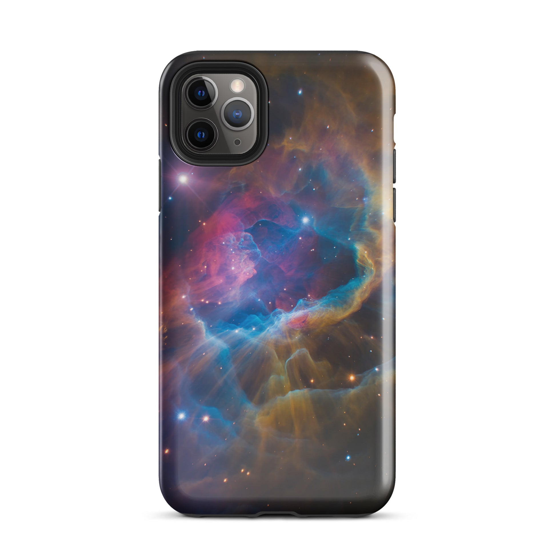 Phone Case for iPhone with nebula cosmic dreamscape design showcasing vibrant blues, oranges, and pinks.