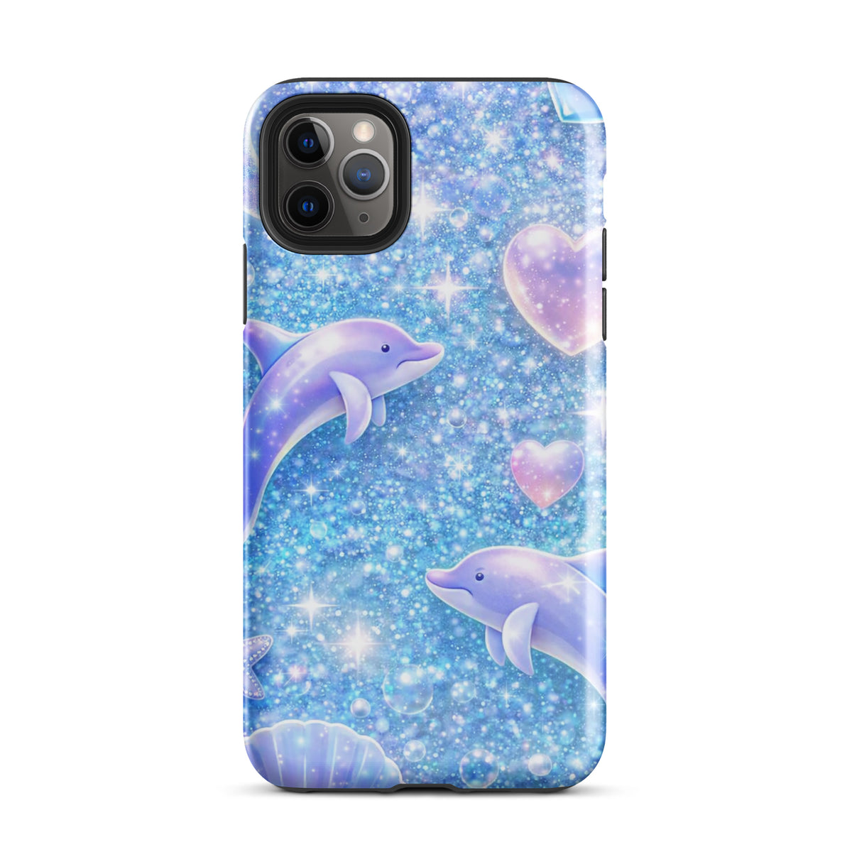 Phone Case for iPhone with Ocean Glitter Dolphins and Moonlit Shell Fantasy design