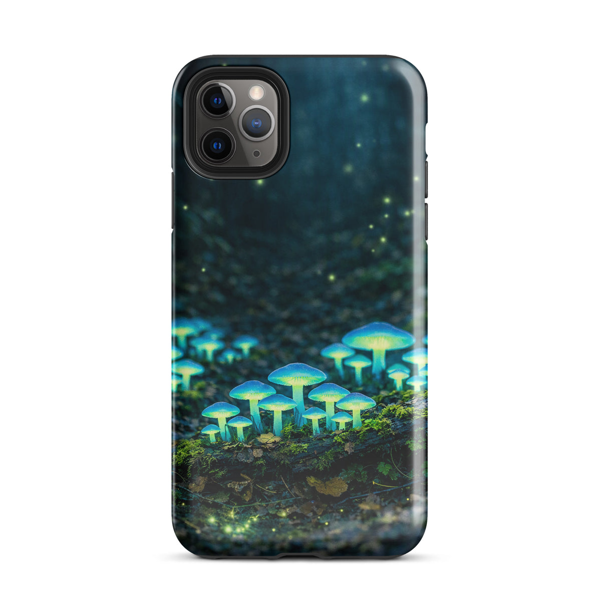 Phone Case featuring glowing forest mushrooms with ethereal blue-green light, creating a magical and dreamy woodland atmosphere.