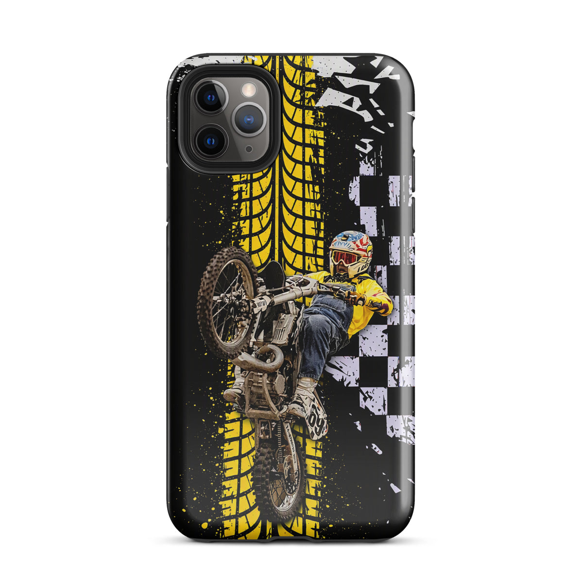 Phone Case for iPhone with Ronnie Mac air-wheelie design and checkerboard pattern