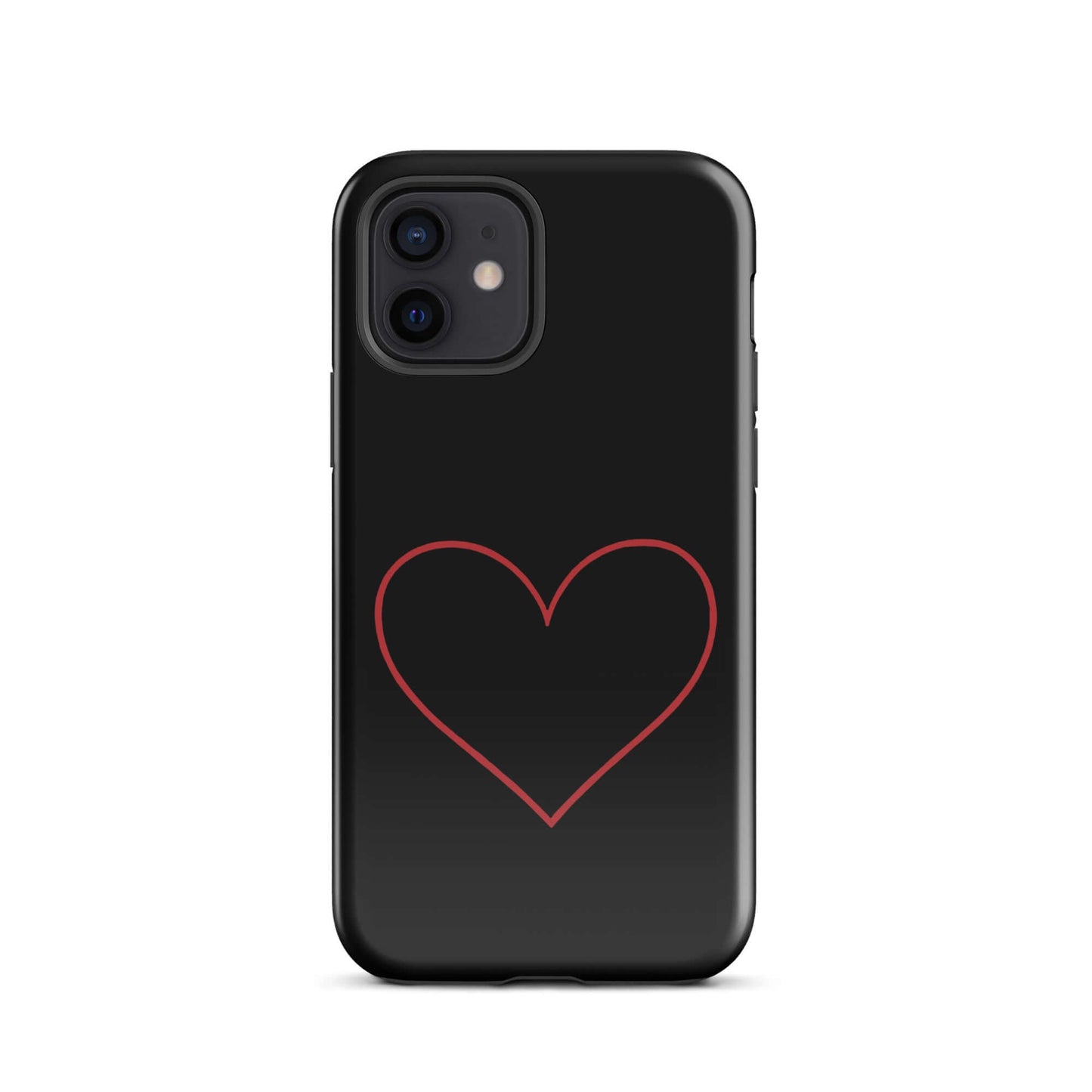 Phone Case for iPhone featuring a minimalist crimson heart design on a sleek black background.
