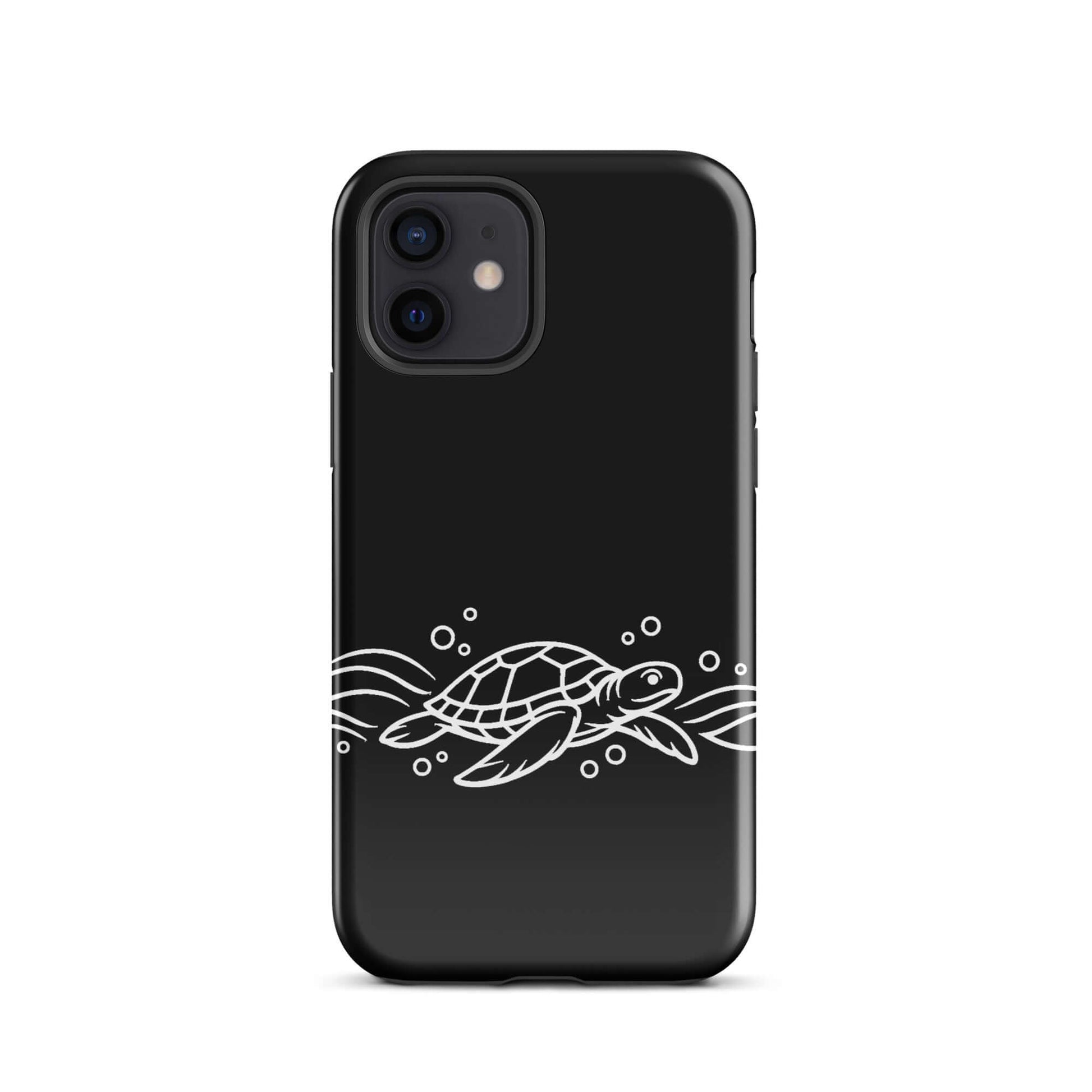 Phone Case for iPhone featuring a minimalist sea turtle design with abstract waves and bubbles.