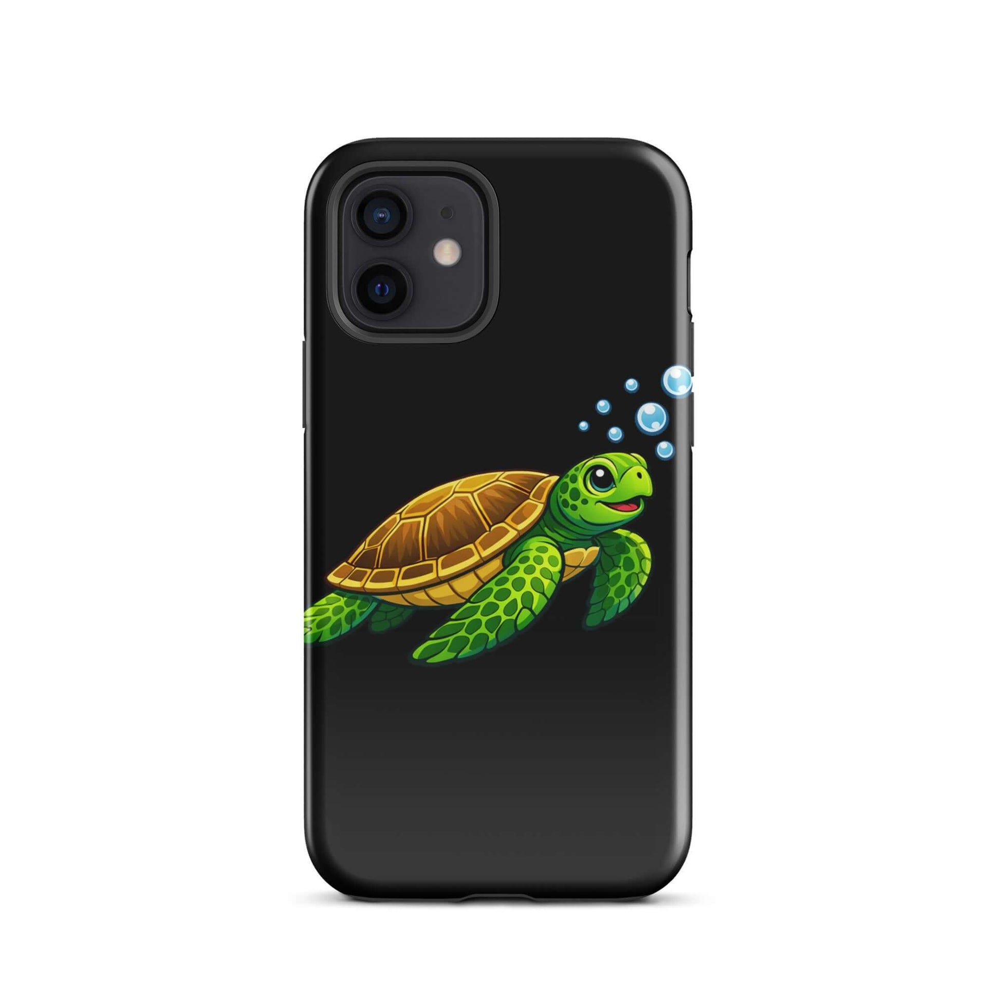 Phone Case featuring vibrant sea turtle artwork with bubbles, showcasing ocean-inspired design.