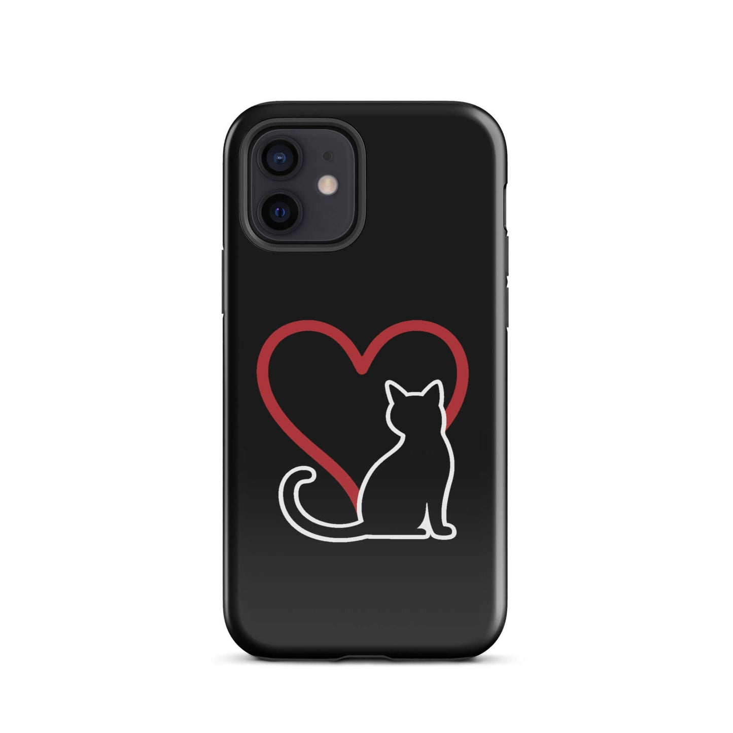 Phone Case featuring a minimalist black cat design with a red heart, perfect for cat lovers.