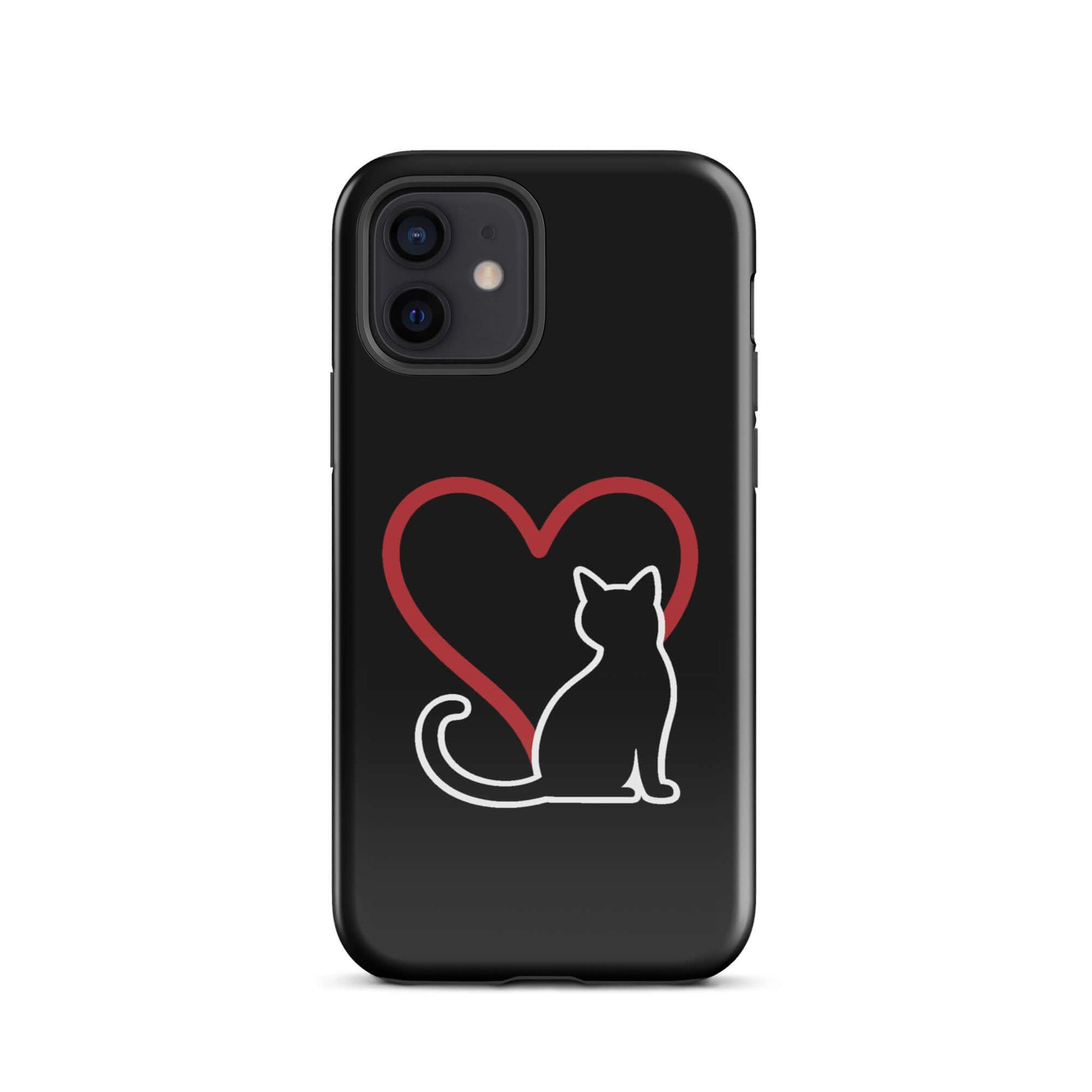 Phone Case featuring a minimalist black cat design with a red heart, perfect for cat lovers.