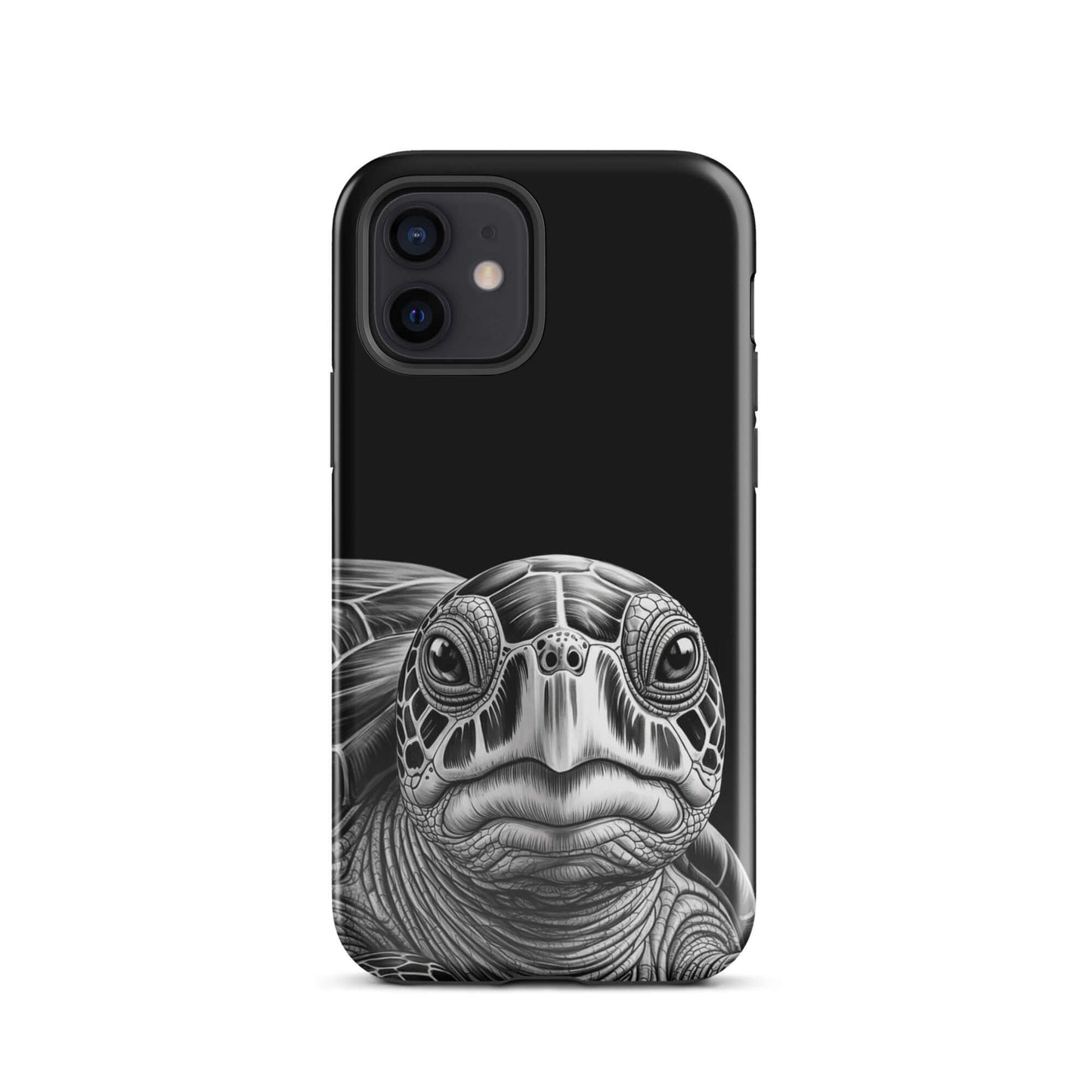 Phone Case for iPhone featuring ancient sea turtle art, showcasing a detailed black-and-white sketch for timeless protection and style.