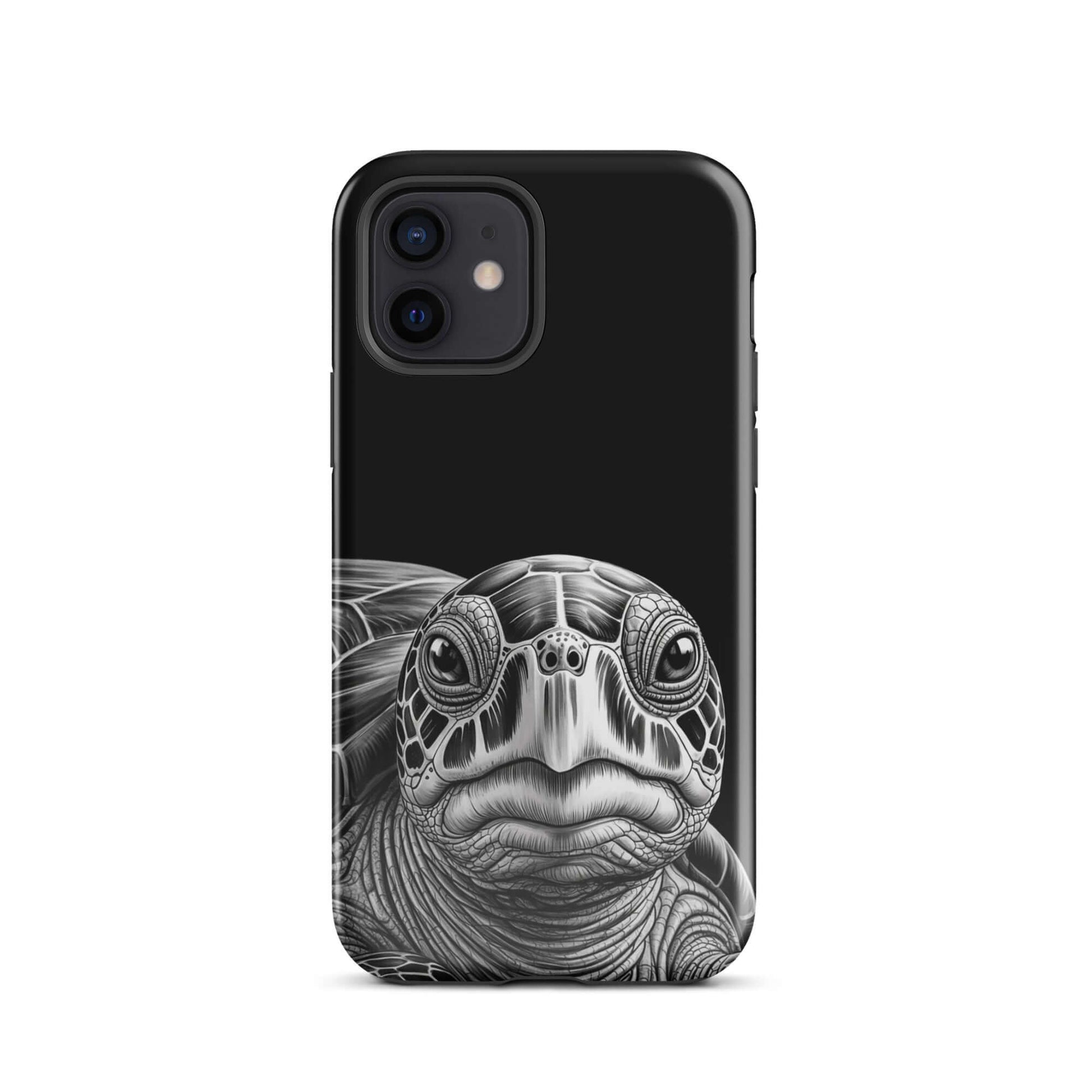 Phone Case for iPhone featuring ancient sea turtle art, showcasing a detailed black-and-white sketch for timeless protection and style.