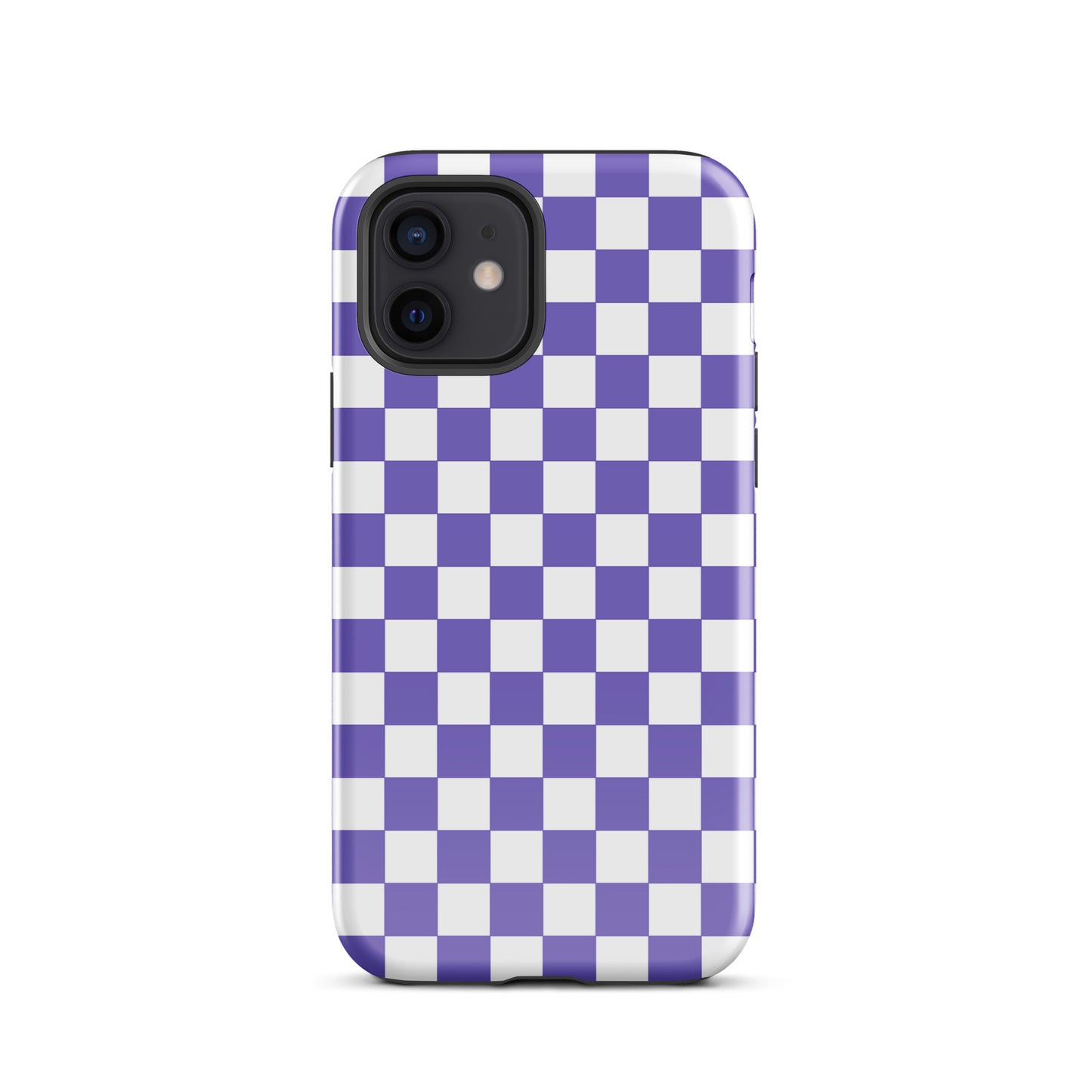 Phone Case for iPhone with purple and white checkered pattern for stylish look.