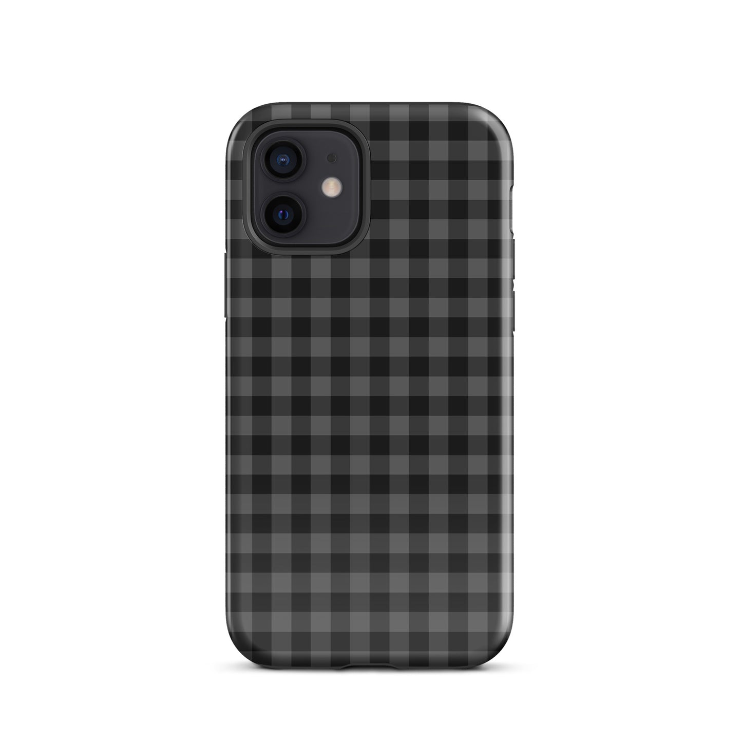 Phone Case with black-and-charcoal gingham pattern for iPhone, blending modern style with protection and luxury craftsmanship.