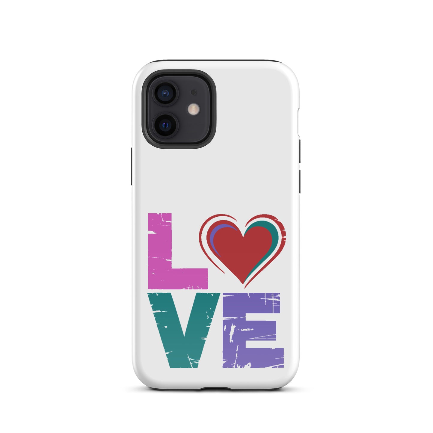 Love Dual Layer Tough Case for iPhones featuring colorful "LOVE" design with heart