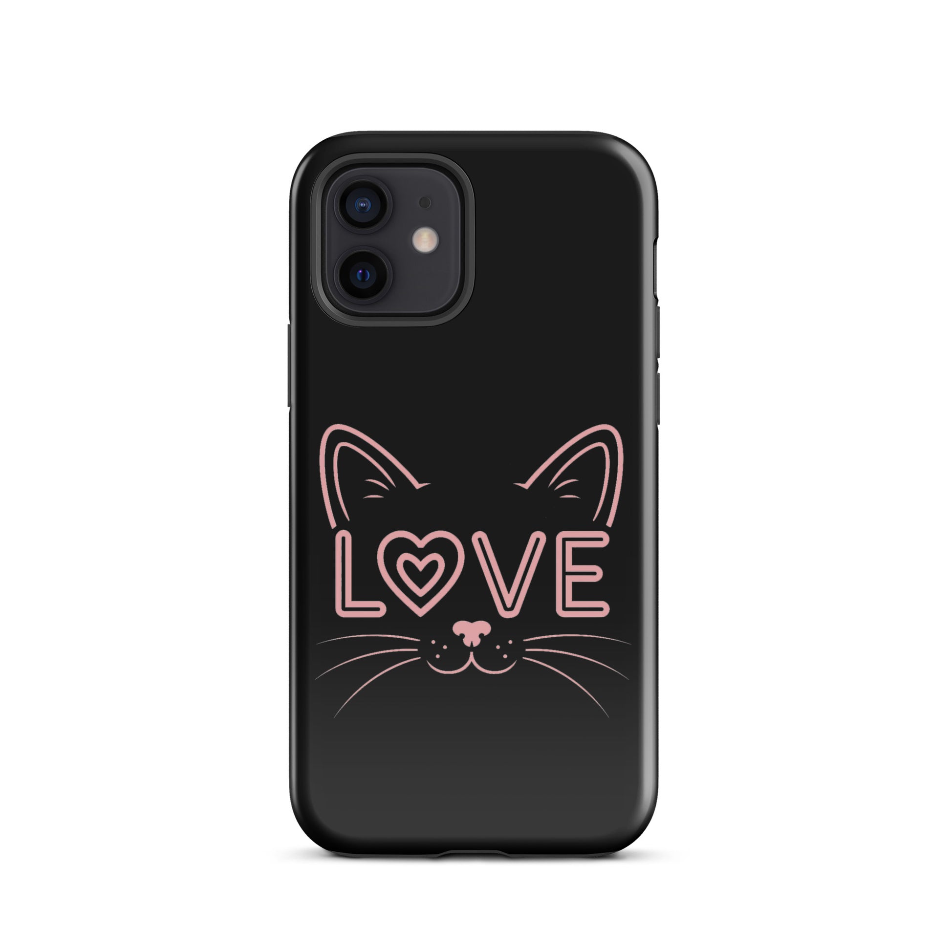 Cat Love iPhone case with minimalist cat face and love design, sleek protection for feline fans.