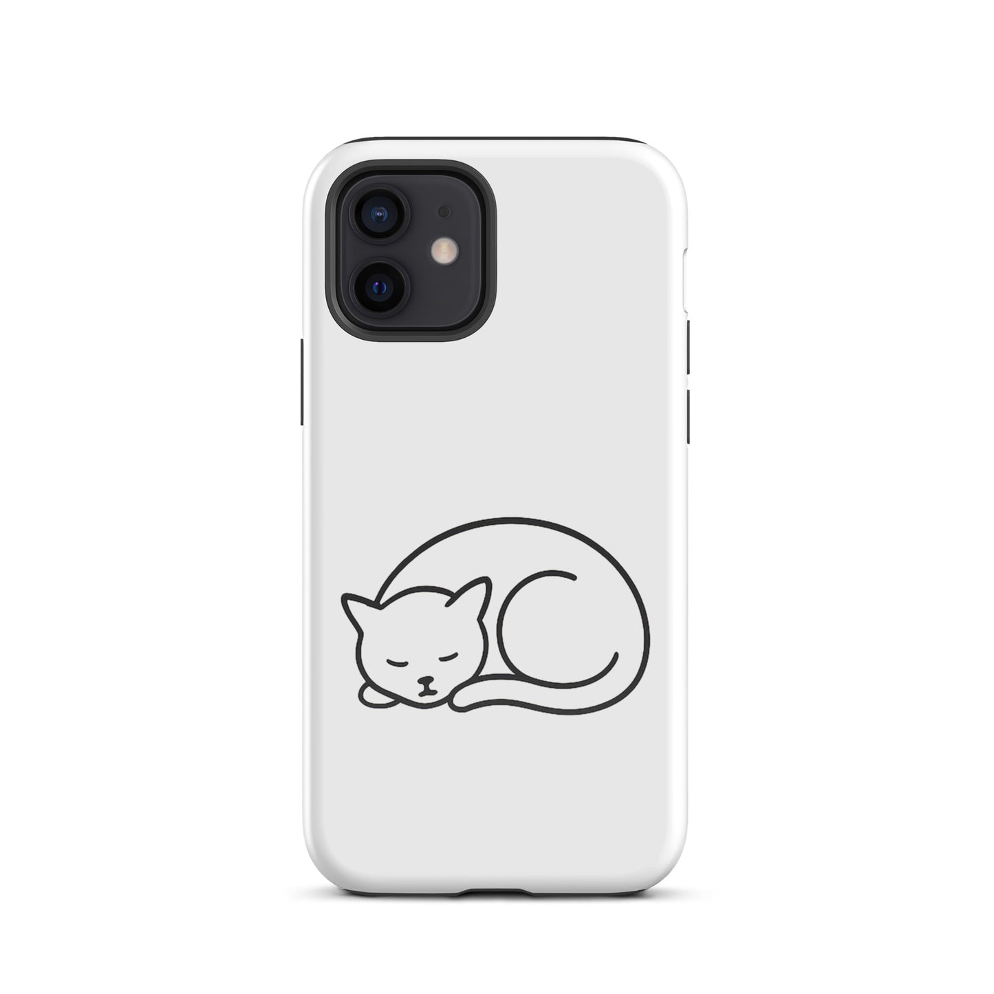 Phone case for iPhone featuring minimalist curled-up cat design with dual-layer protection for cat lovers.