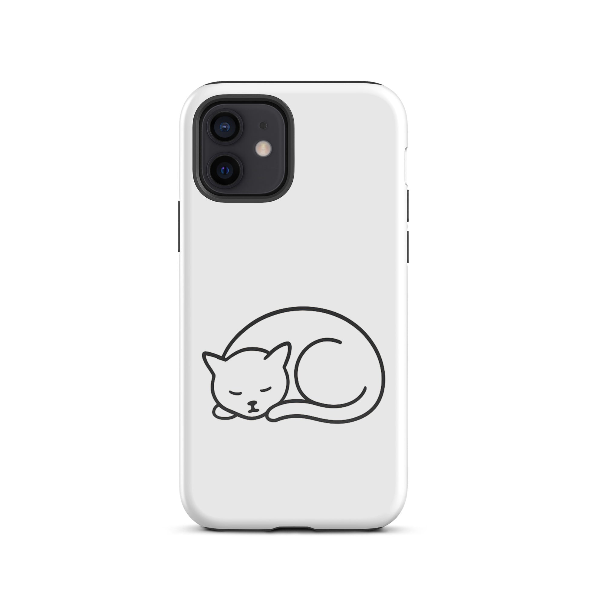 Phone case for iPhone featuring minimalist curled-up cat design with dual-layer protection for cat lovers.