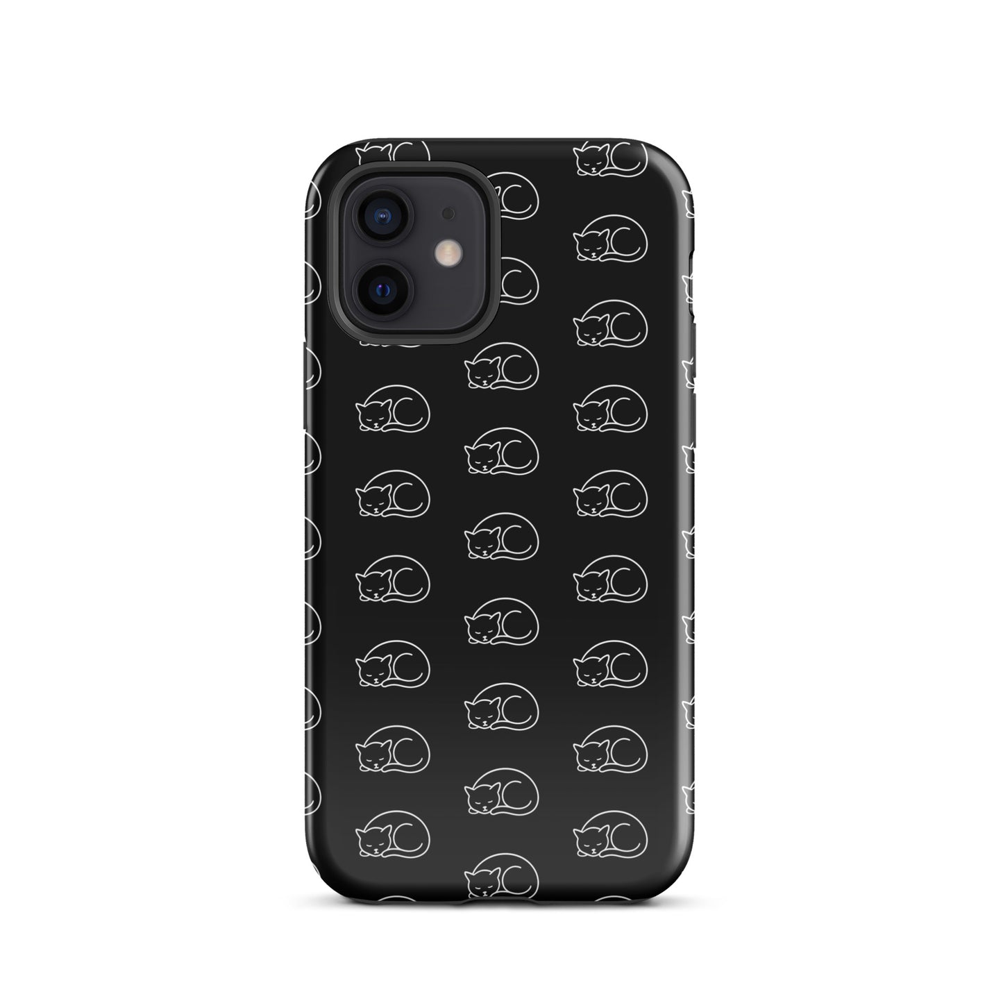 Phone case with curled-up cat pattern for iPhone, perfect for feline fans seeking stylish device protection.