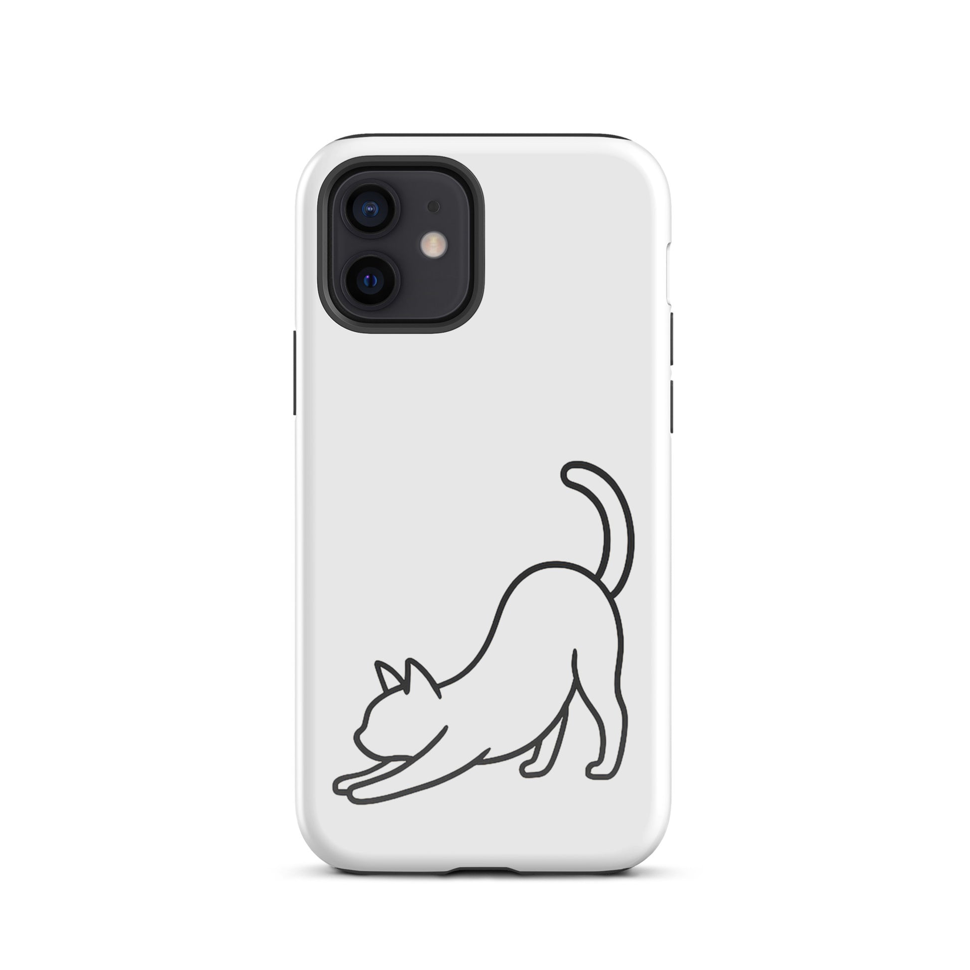 Phone Case for iPhone with minimalist stretching cat design, offering stylish feline protection.
