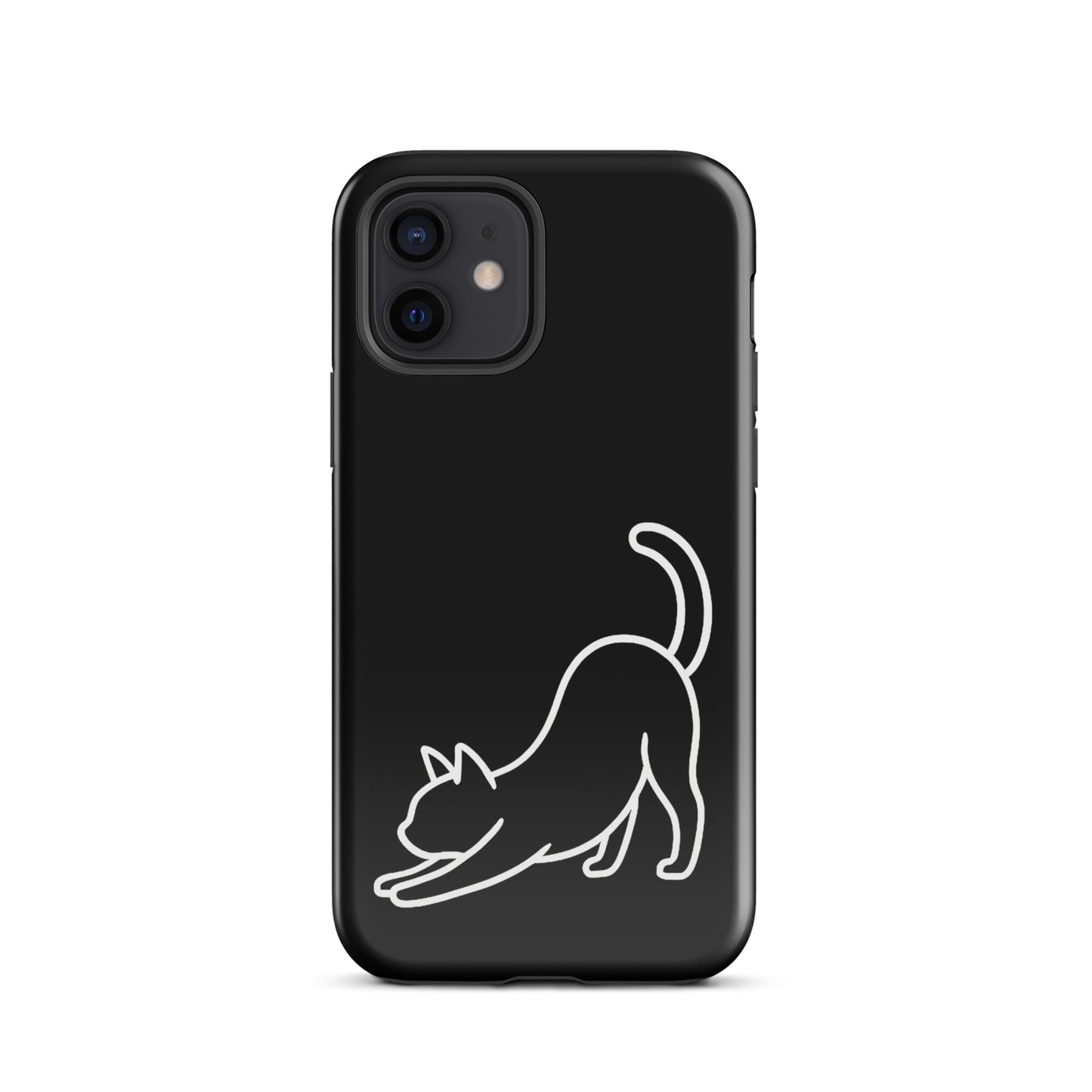 Phone Case with minimalist stretching cat design for iPhone, combining protection with sleek feline aesthetics for cat lovers.