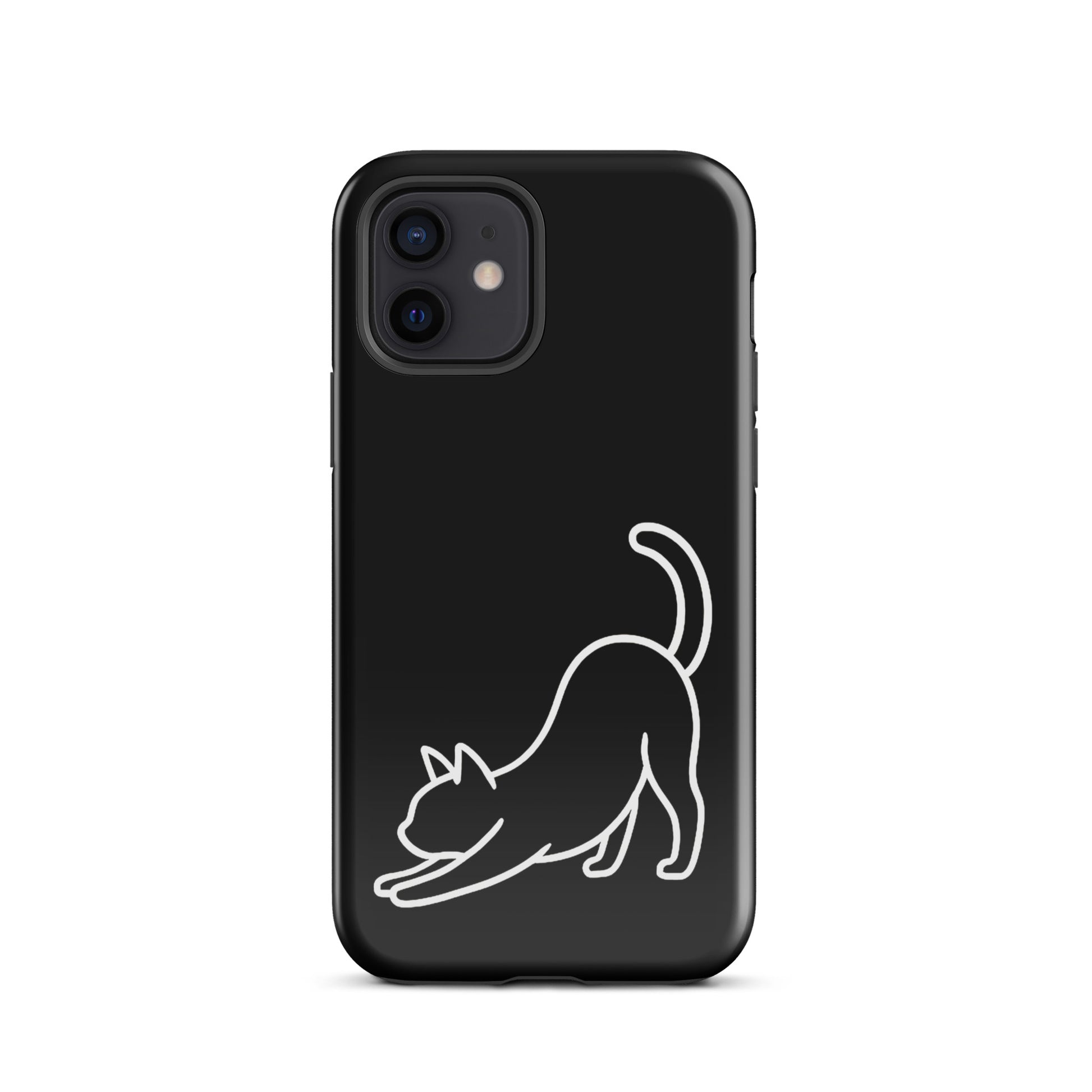 Phone Case with minimalist stretching cat design for iPhone, combining protection with sleek feline aesthetics for cat lovers.