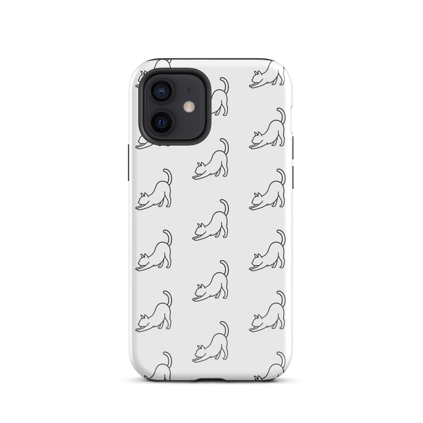 Phone Case for iPhone with minimalist stretching cat pattern, offering stylish protection for cat lovers