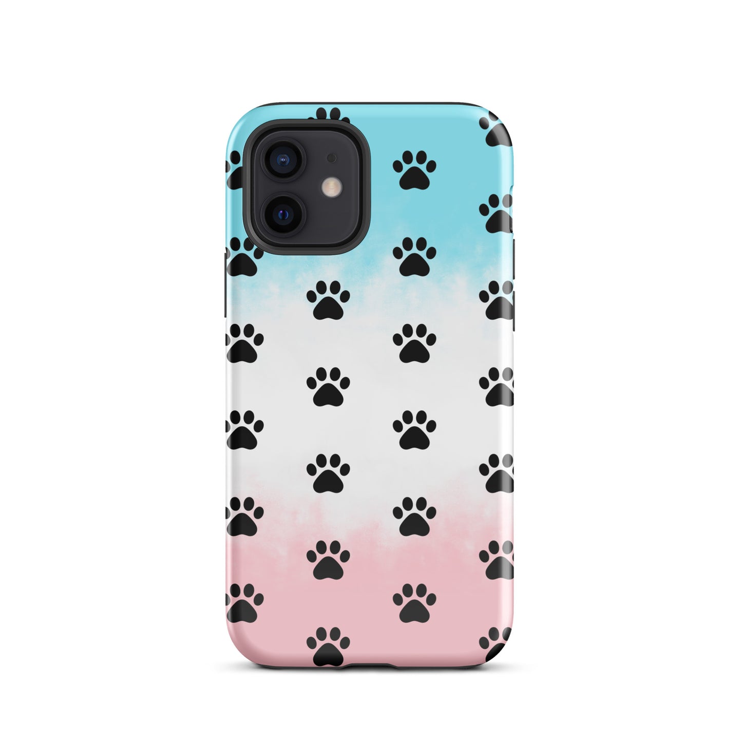 Phone Case with paw print pattern on a gradient background for iPhone, ideal for pet lovers who appreciate minimalist style and practicality.