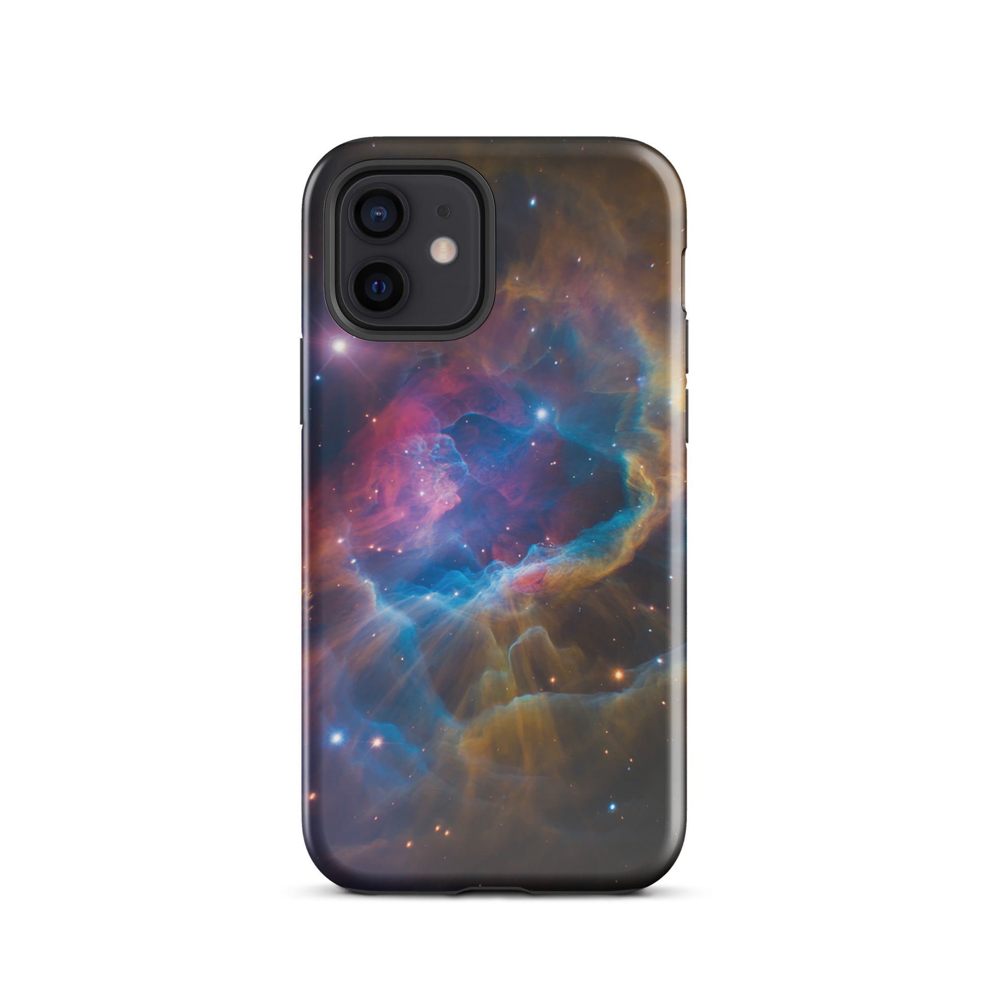 Phone Case for iPhone featuring nebula cosmic dreamscape design with swirling blue, orange, and pink hues resembling a starry nebula.