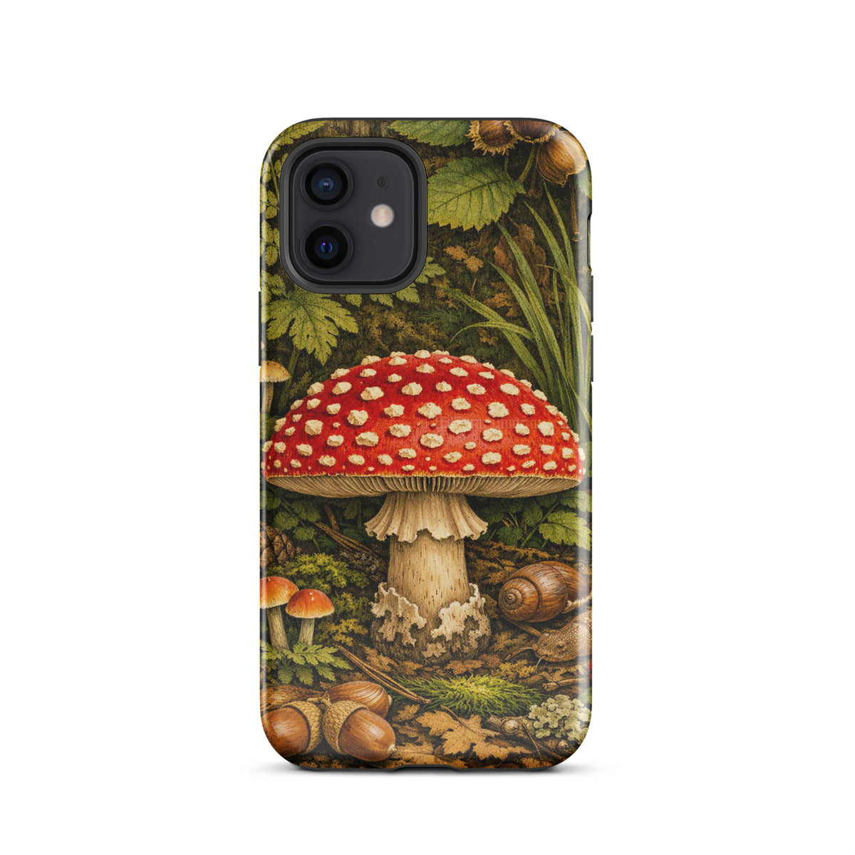 Phone Case featuring Amanita muscaria mushroom design in a lush forest setting for iPhone.