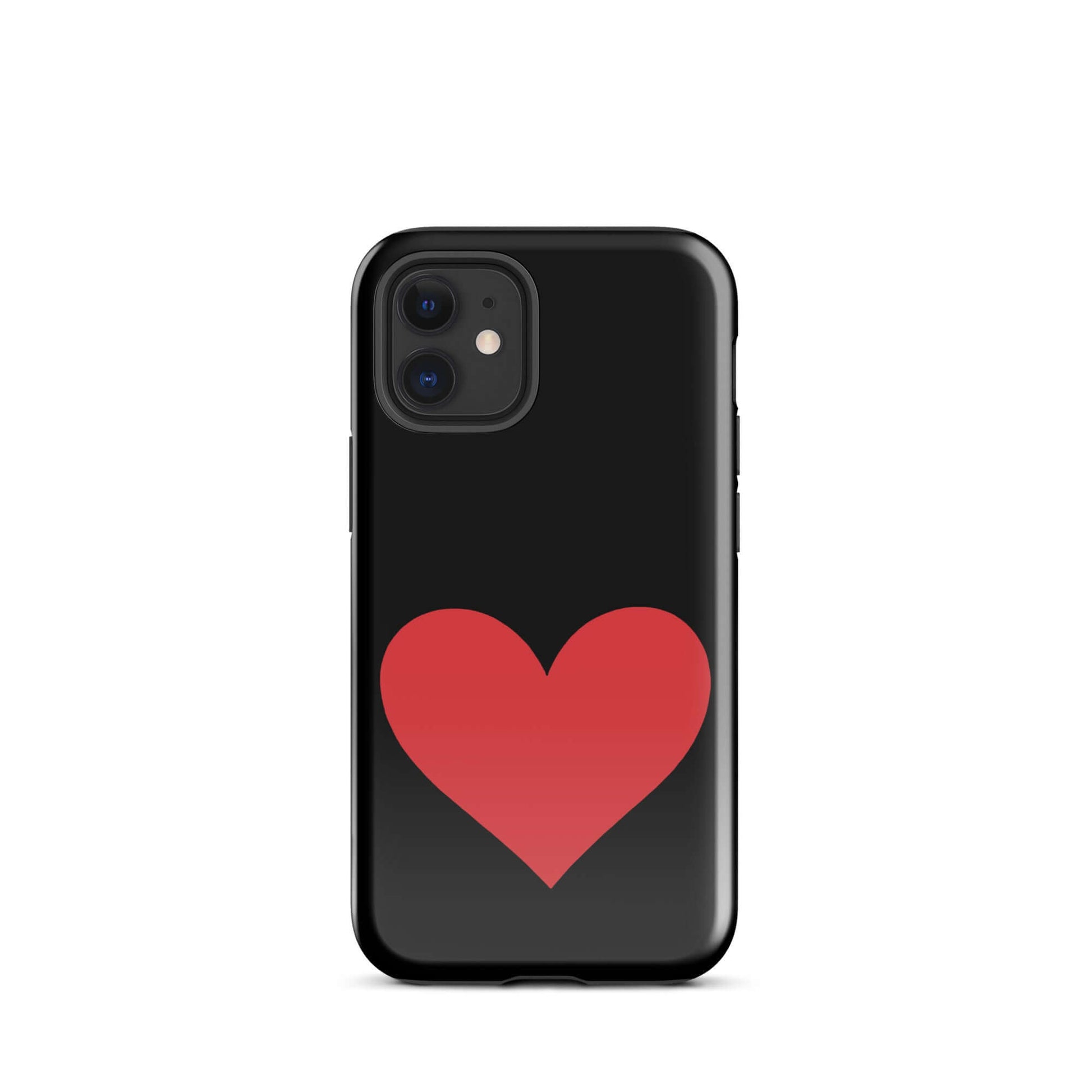 Phone Case featuring a vibrant red heart graphic on a sleek black background for iPhone.