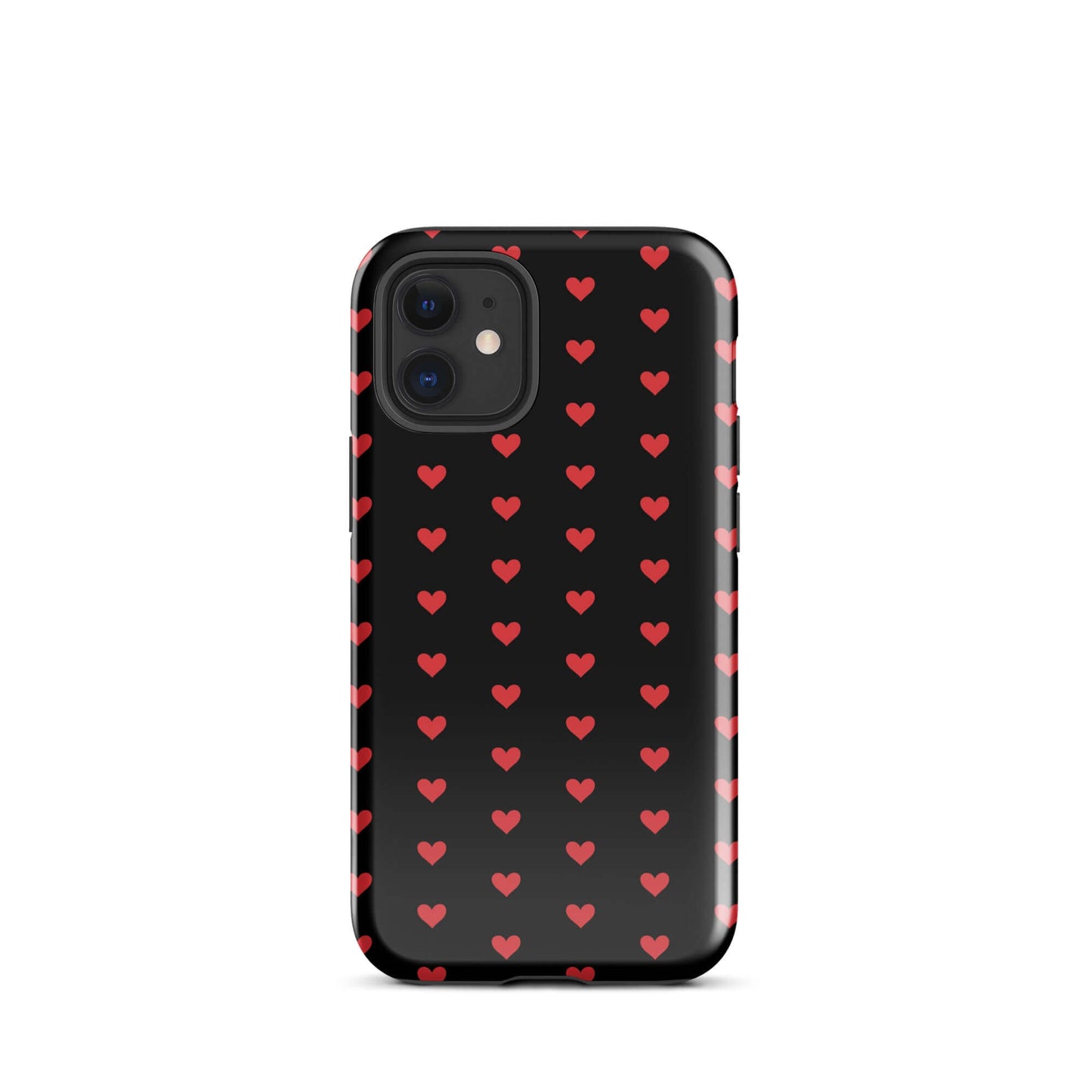 Phone Case for iPhone featuring a pattern of fiery red hearts on a black background.