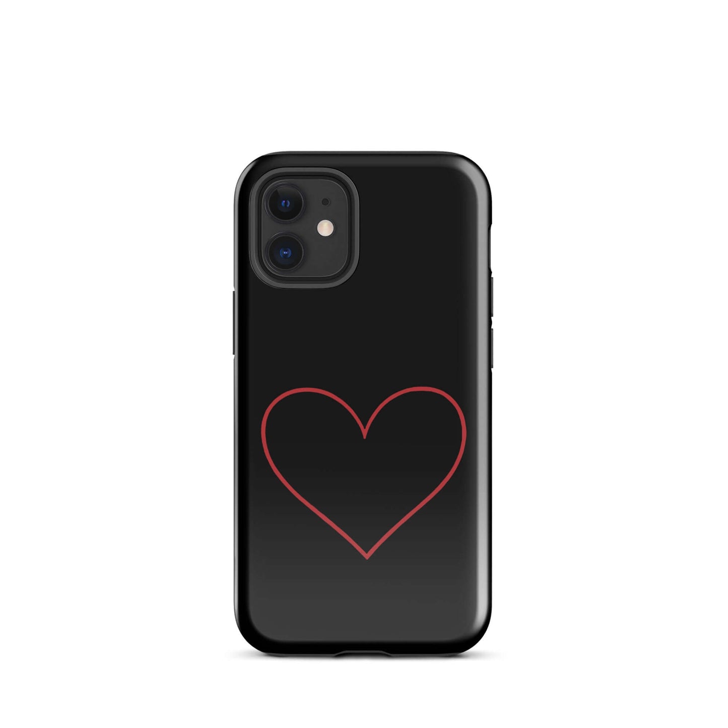 Phone Case for iPhone featuring minimalist crimson heart design on a sleek black background.