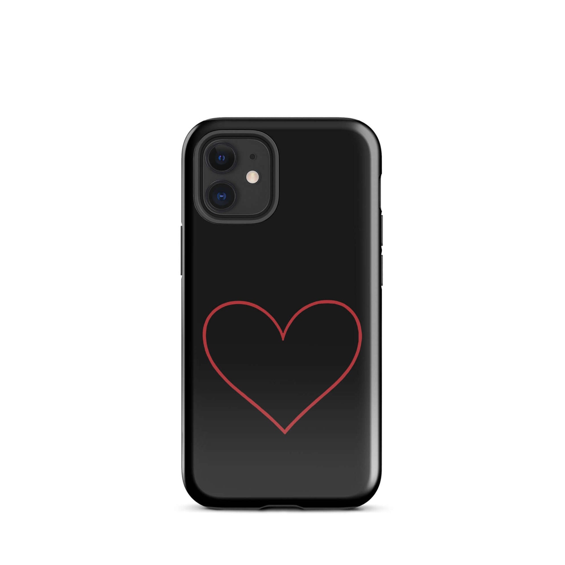 Phone Case for iPhone featuring minimalist crimson heart design on a sleek black background.