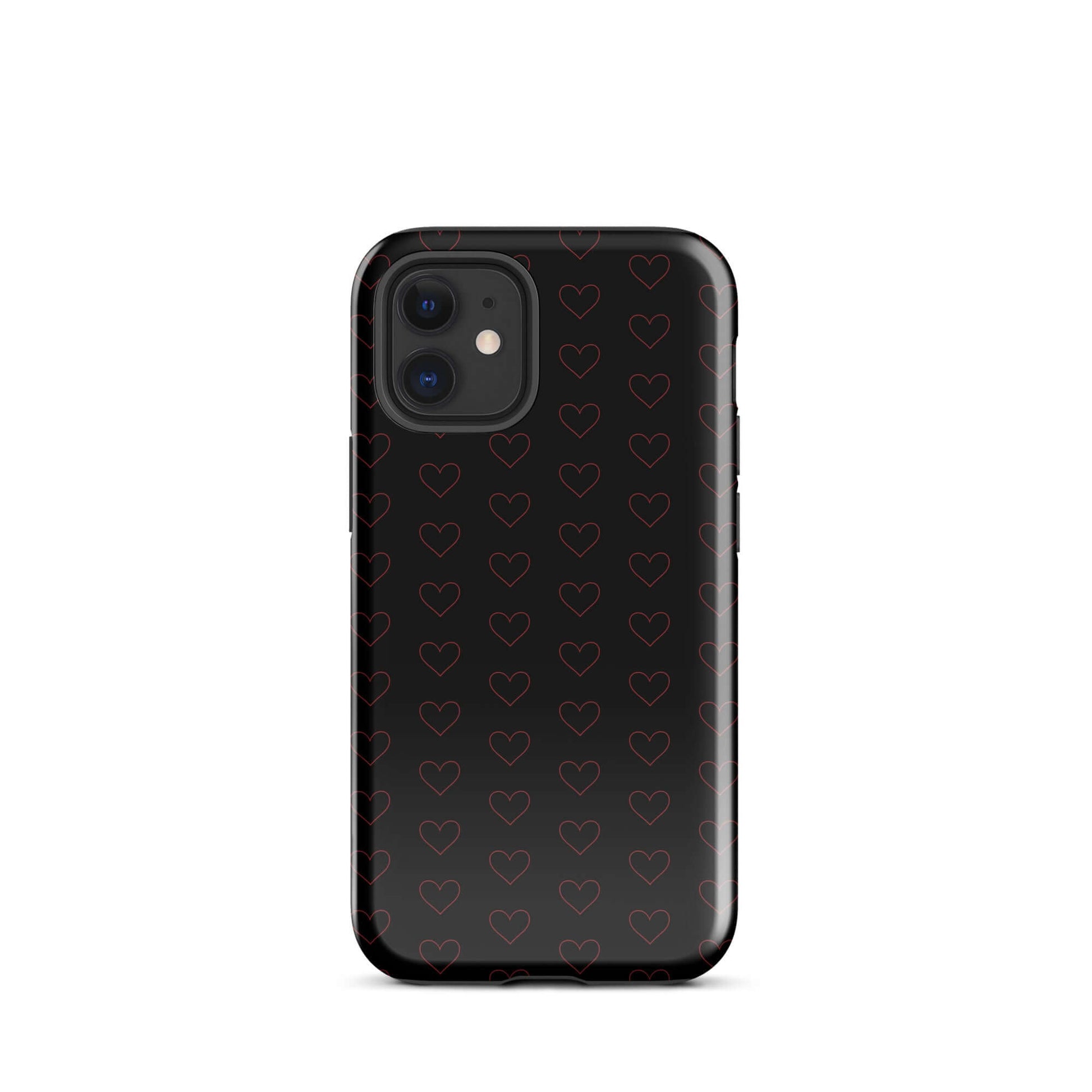 Phone Case for iPhone featuring a luxurious crimson heart pattern on a sleek black background.