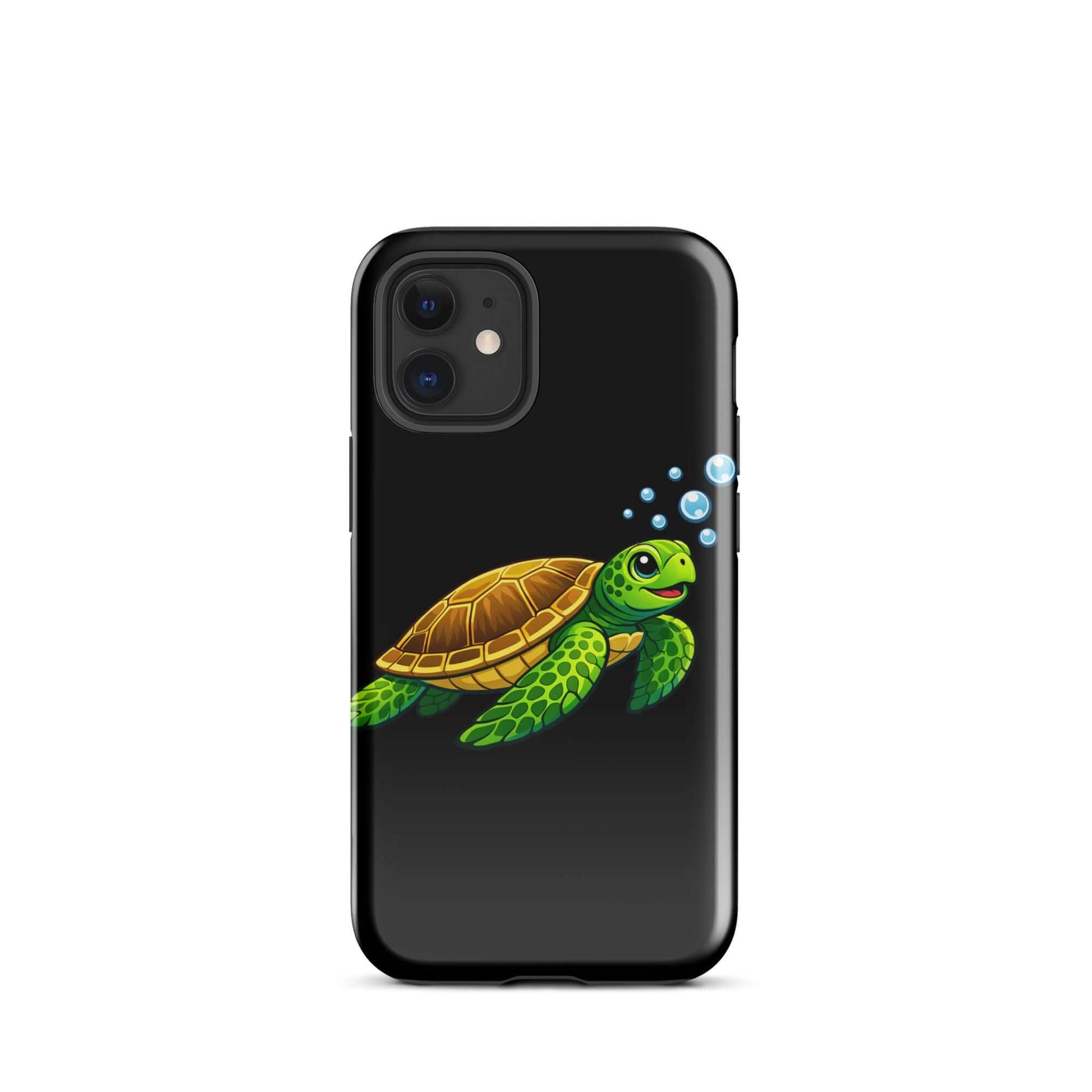 Phone Case featuring vibrant sea turtle artwork with bubbles, perfect for ocean lovers.