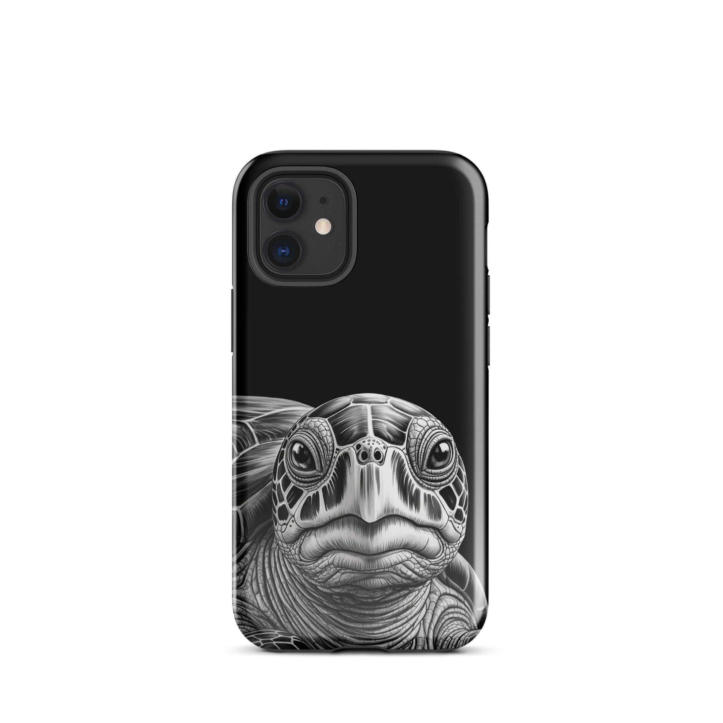 Phone Case for iPhone with ancient sea turtle design, featuring detailed black-and-white pencil sketch for stylish protection.