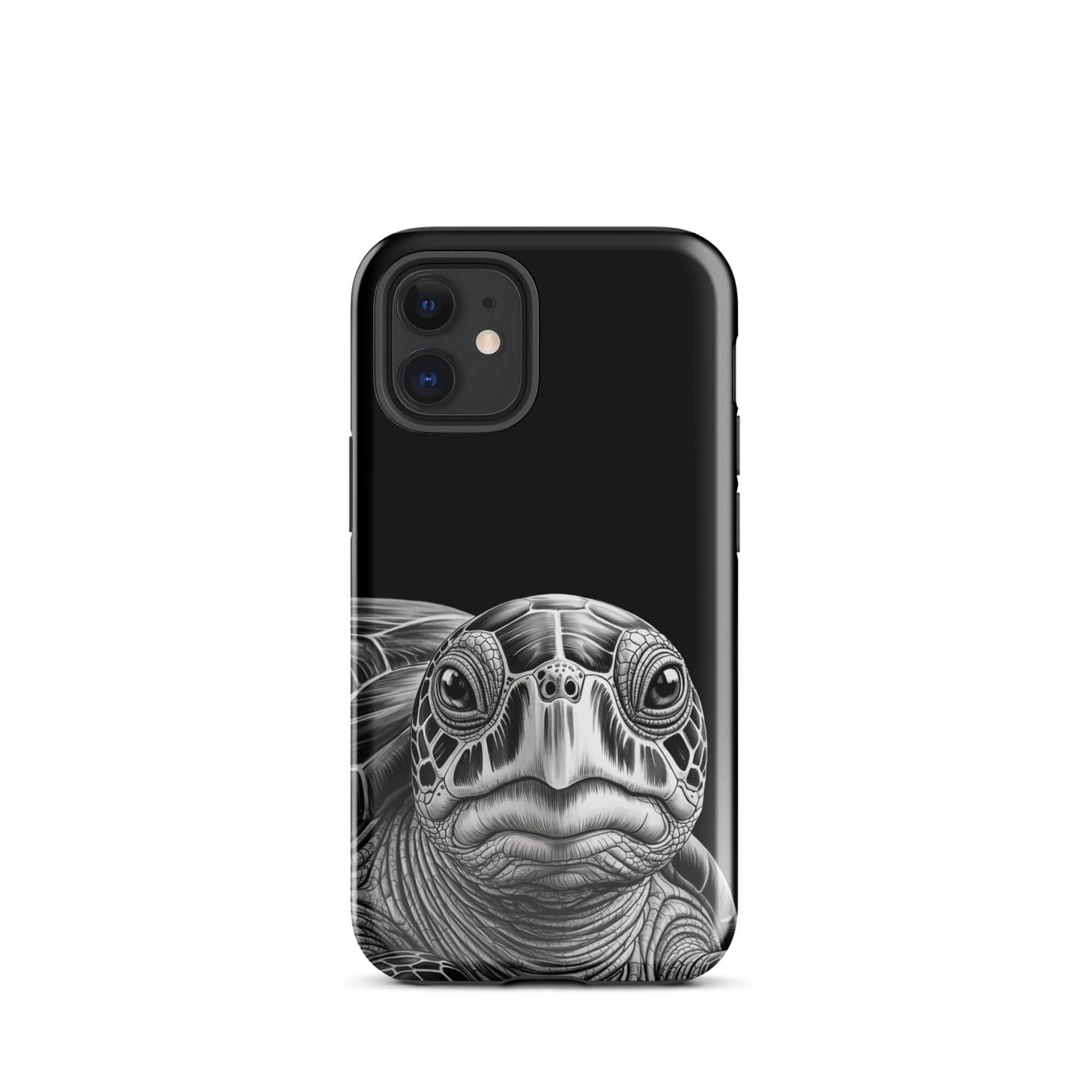 Phone Case for iPhone with ancient sea turtle design, featuring detailed black-and-white pencil sketch for stylish protection.