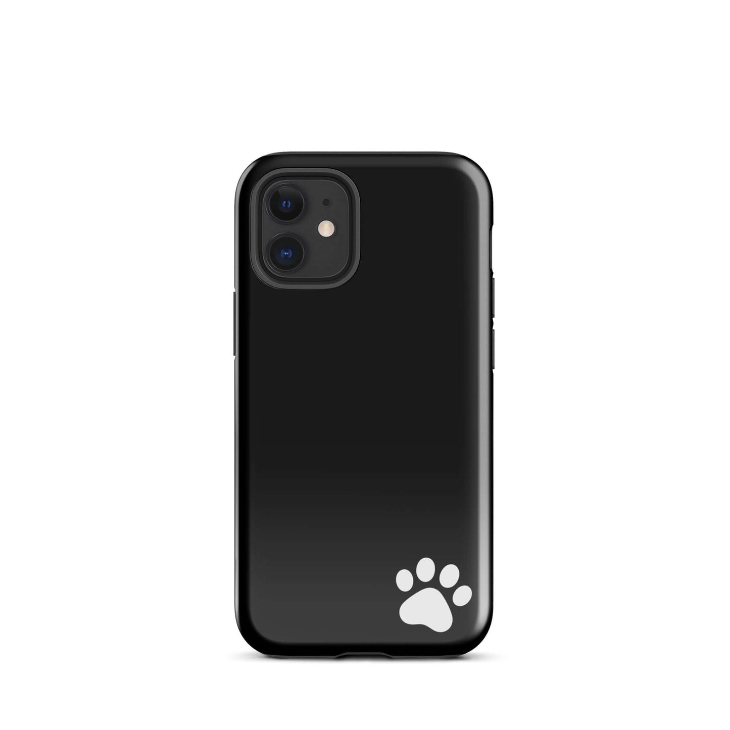 Phone Case for iPhone with black design and white paw print in corner, minimalist tough cover for pet lovers.